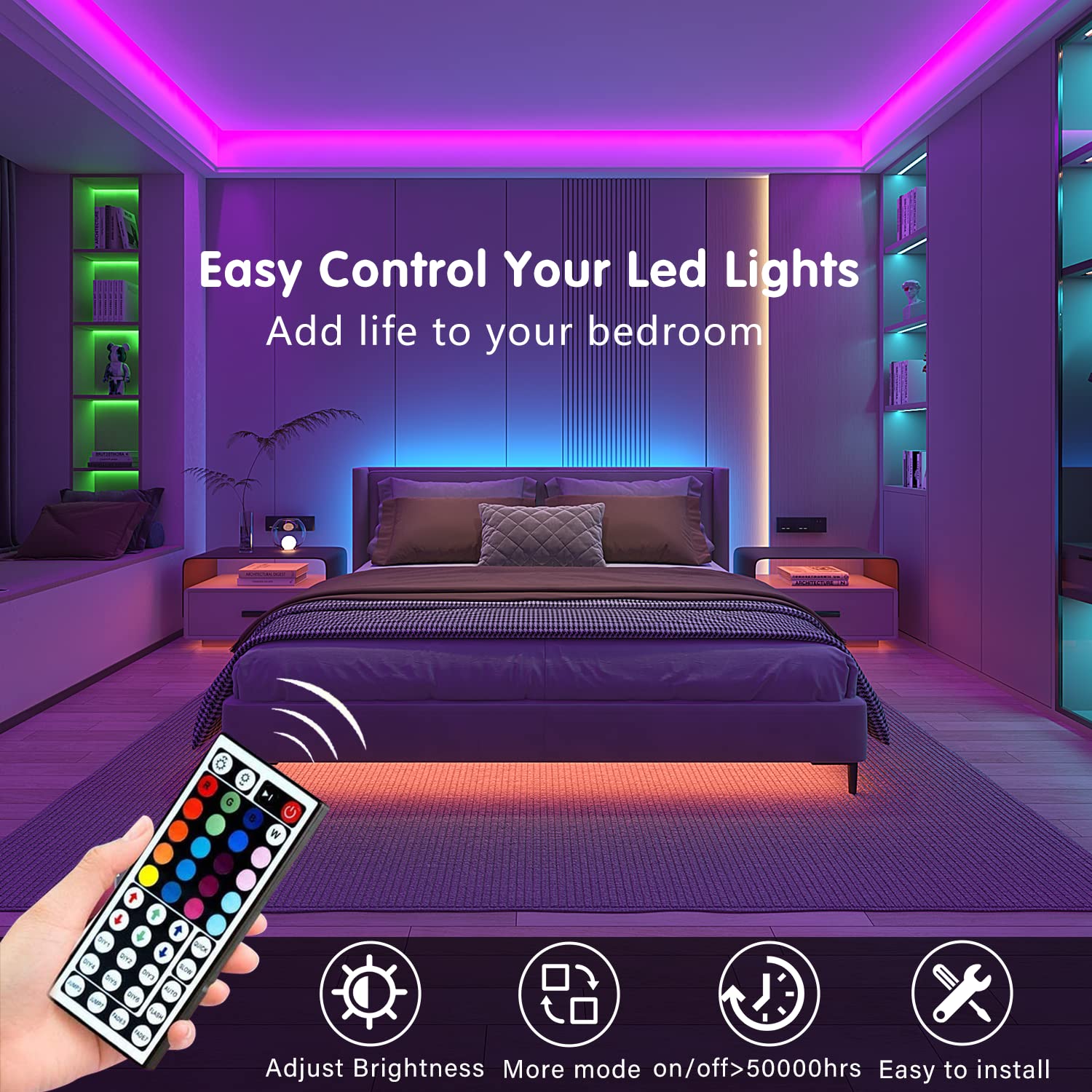 Keepsmile 130Ft Led Strip Lights (2 Rolls Of 65Ft) Bluetooth Smart App Control Rgb Led Light Strip With Remote,Music Sync Color