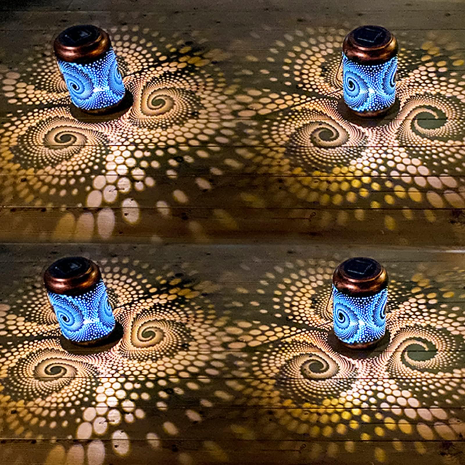 YISITEONE 4-Pack Mosaic Bohemian Outdoor Solar Lanterns, Waterproof Blue Table Lights, Turkish Moroccan Decorations for Garden P