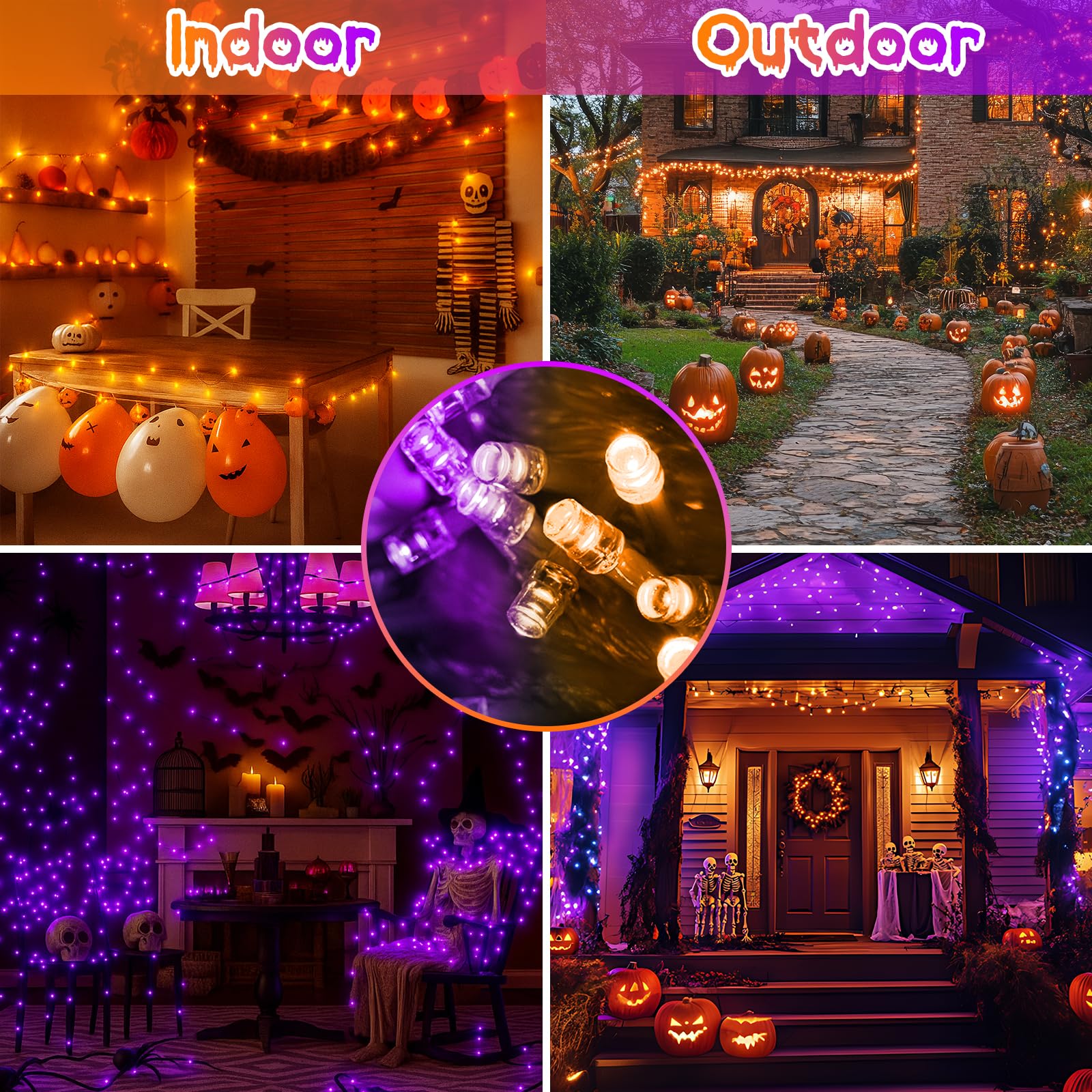 SANJICHA Halloween String Lights 200 LED 66FT Waterproof Clear Wire Orange to Purple, 11 Modes, Model MLS-D29V6WUC-O