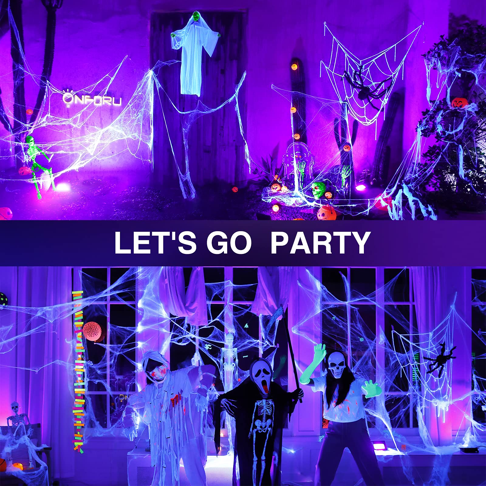 Onforu 2 Pack 60W Led Black Lights, Ip66 Waterproof, For Dance Party & Halloween, Black, D50Uv