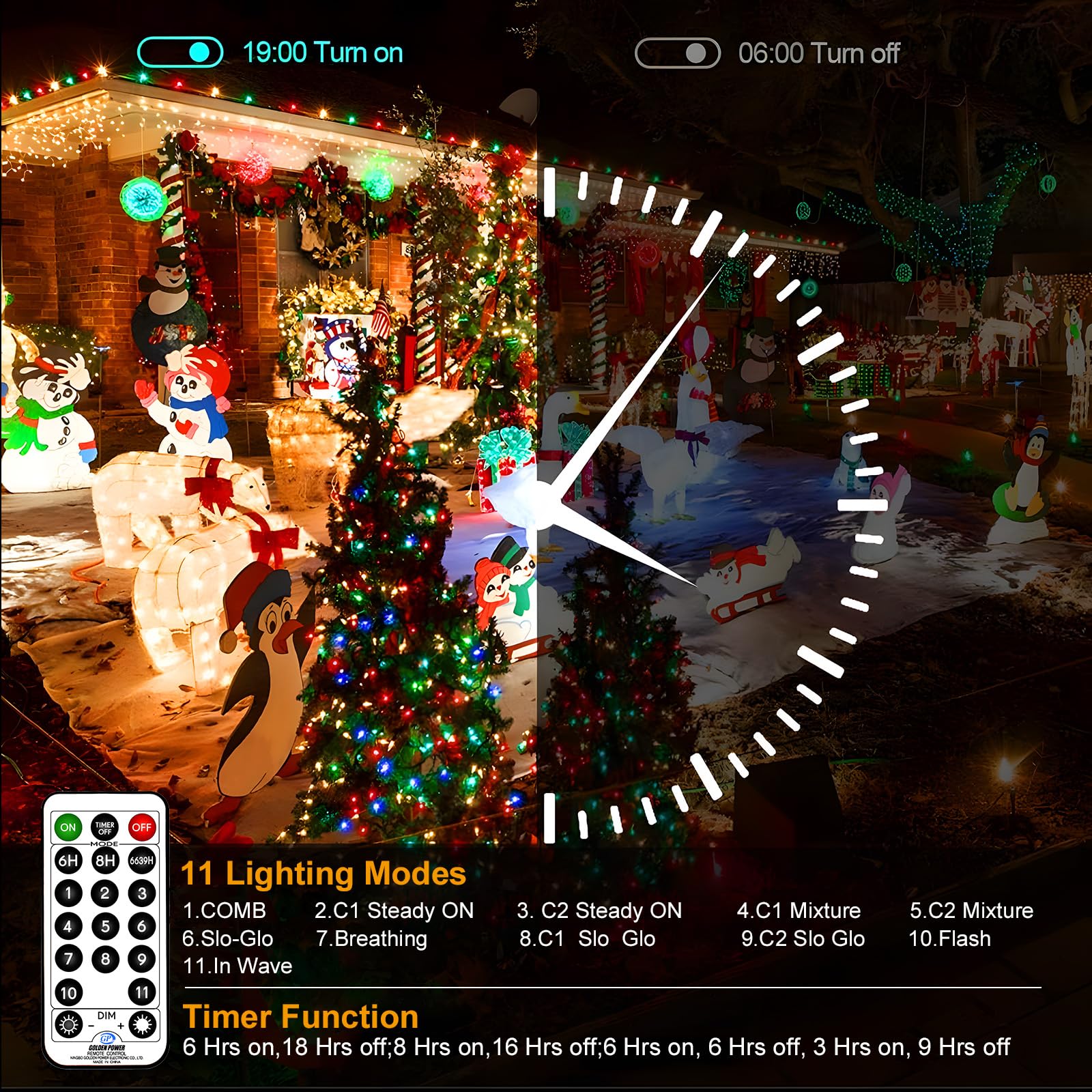 Xurisen Christmas Lights, 403Ft 1000 Led Color Changing String Lights Waterproof Plug In Tree Lights With 11 Modes Remote Contro