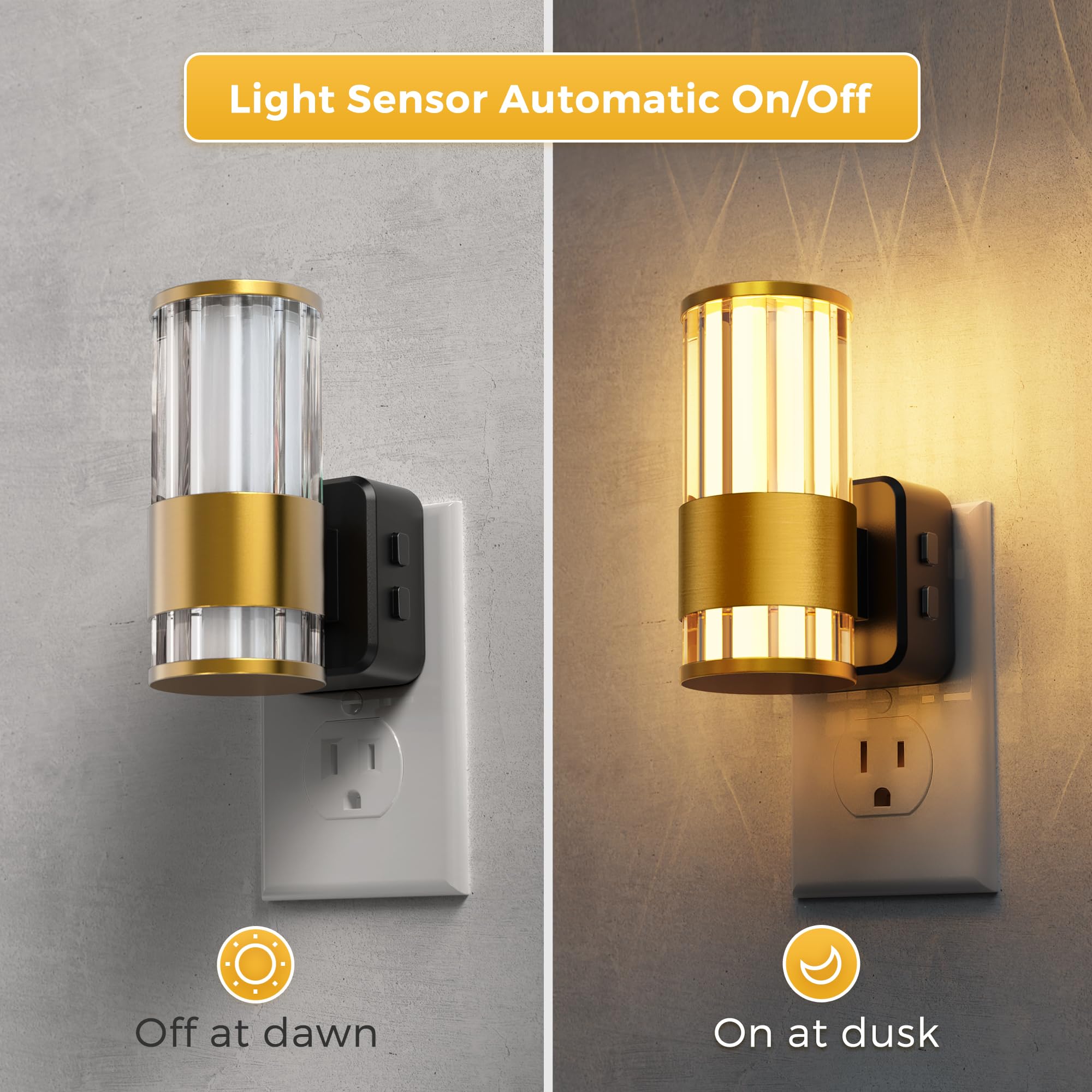 L LOHAS LED Night Light, 10-Color RGB, Dusk to Dawn Sensor, 1 Pack, Gold Ring-Stripe RGB, Model A-GY22509US