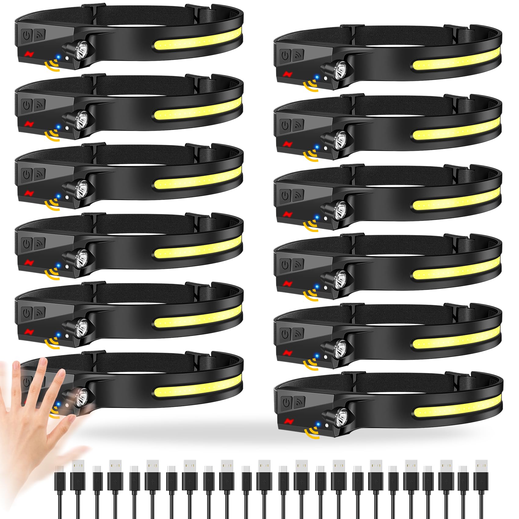 Lytoybe 12Pack Headlamp Rechargeable, 1000 Lumen Headlamps For Adults, 230 Angles Wide Beam Headlamp & Spotlight, Motion Sensor,