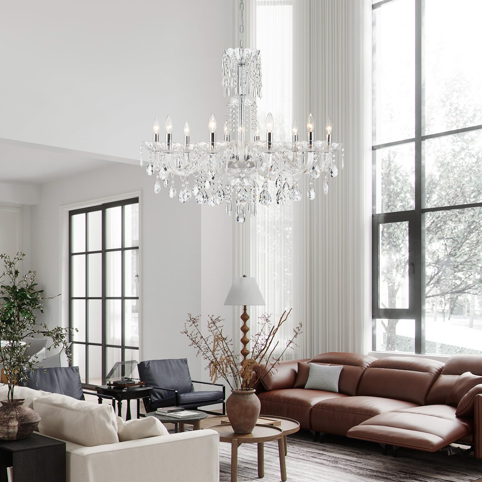 Wuzups 10-Light Crystal Candle Chandelier Pendant Ceiling Light Modern Lighting Fixture For Bedroom Hallway Bar Kitchen Bathroom  H 26.7 W 33.9  E12 Base  Chrome