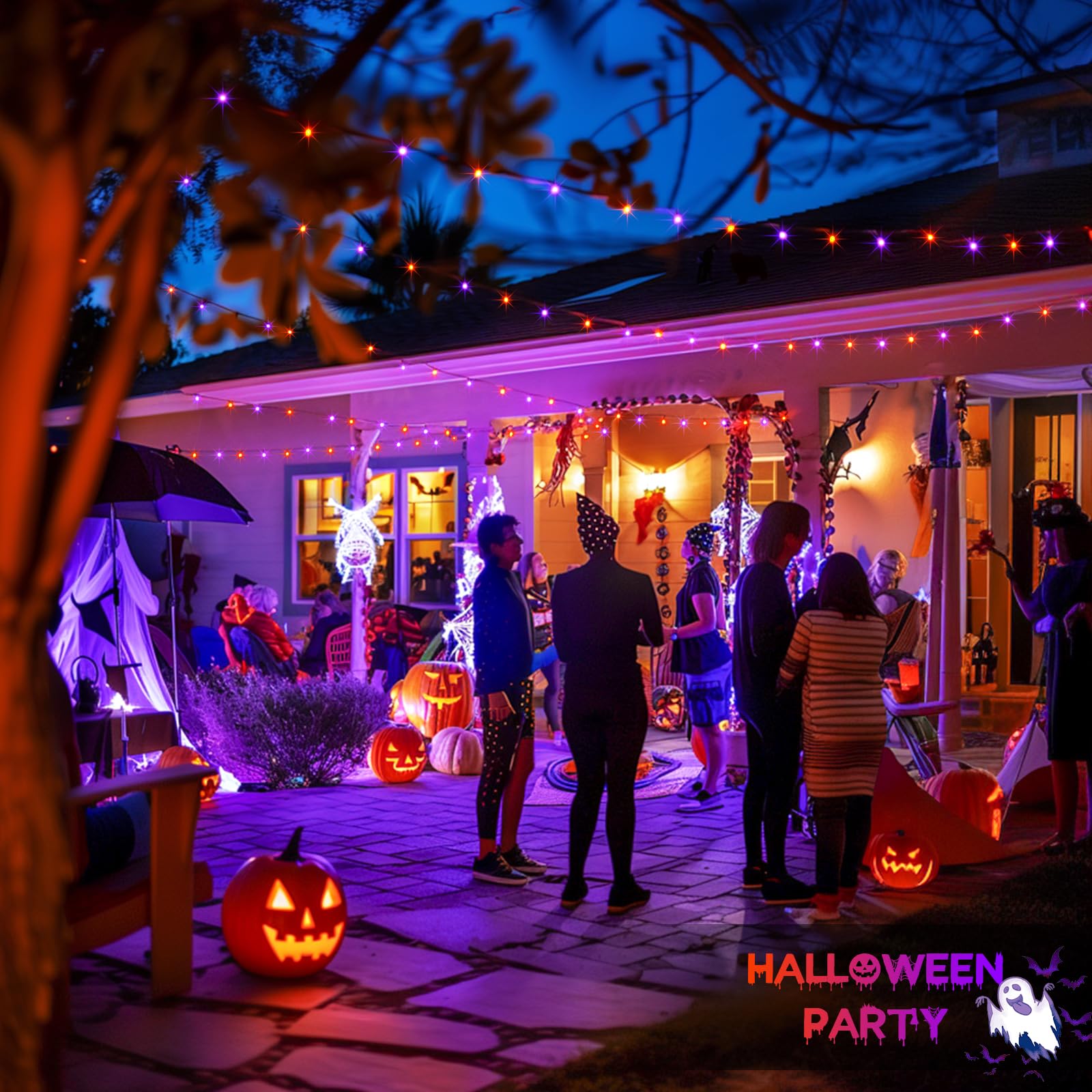 JMEXSUSS Halloween String Lights, 500 LED Waterproof, 173ft, 8 Modes, Orange & Purple, Model EXS-S-0500