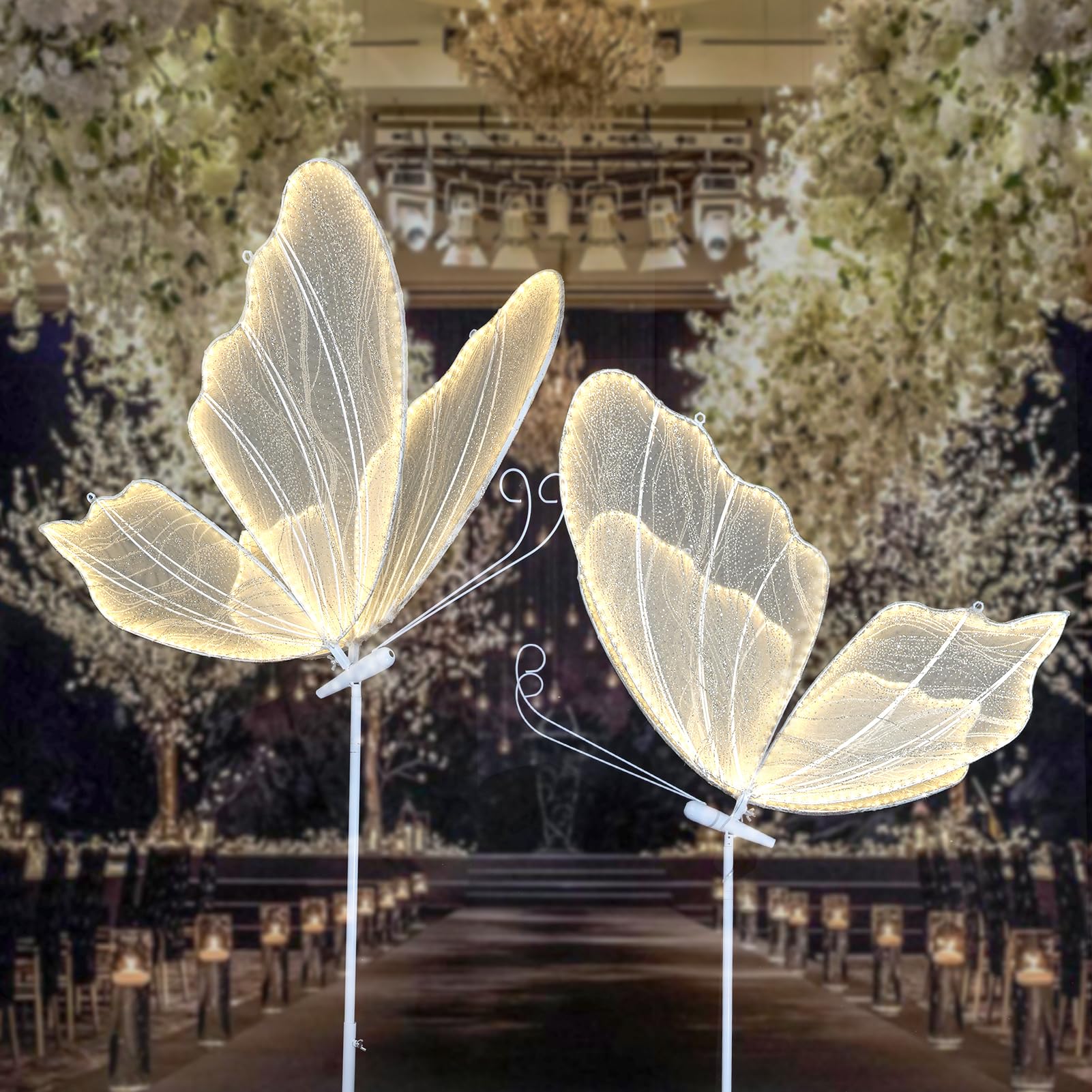 ECGOIOE Wedding Butterfly Floor Lamp, Iron, Warm-2PCS, 80CM/31.5INCH, Creative Ceiling Hanging Decoration for Events