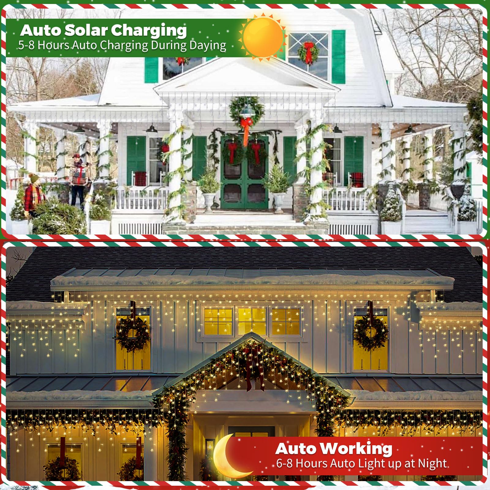 Newhale Solar Icicle Lights, 30.5FT, Warm White, 8 Modes, Waterproof Christmas Decorations for Outdoor Gazebo and Patio