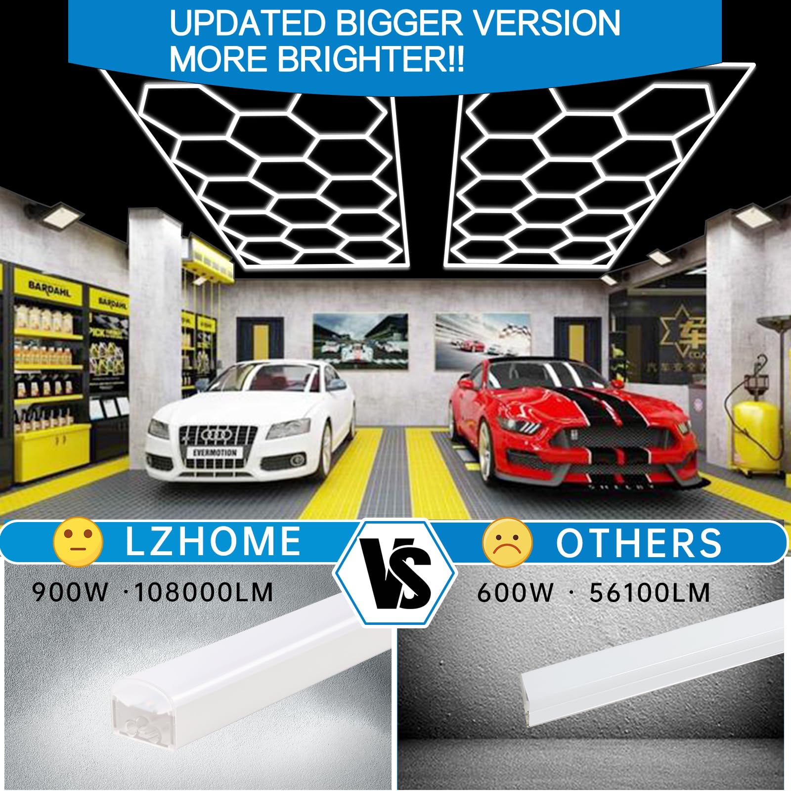Updated Bigger Size Hexagon Led Garage Light: 108000Lm Ultra-Bright, Hexagon Led Lights For Garage Warehouse Workshop Gym Baseme