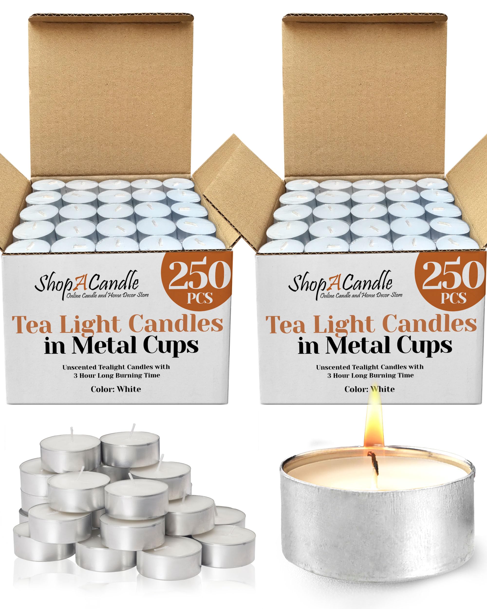 500 Pack Tealight Candles in Metal Cups - Clean, White Unscented Tealight Candles with 3 Hour Long Burning Time for Romantic Din