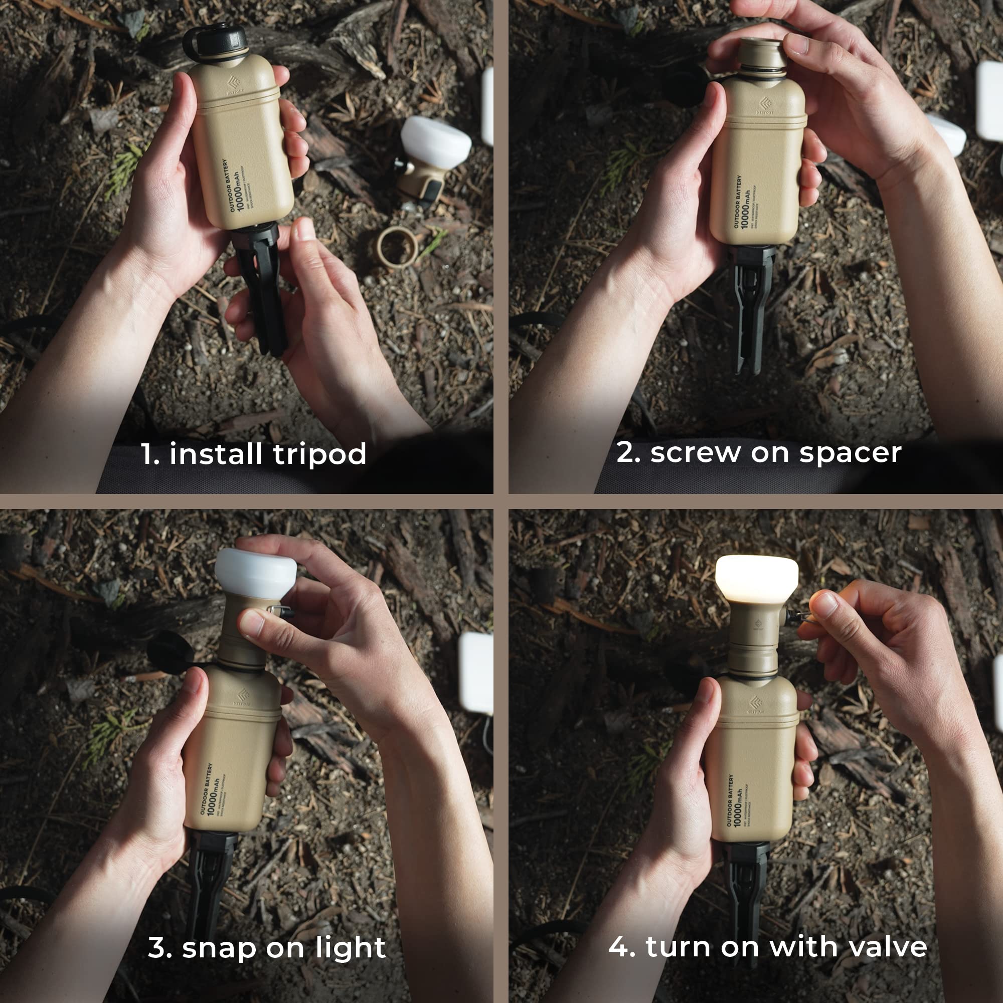 ELECOM NESTOUT Rugged LED Camping Lantern, Dimmable, USB Powered, IP44, 10-350 Lumen, Portable, Black, Model DE-NEST-GF