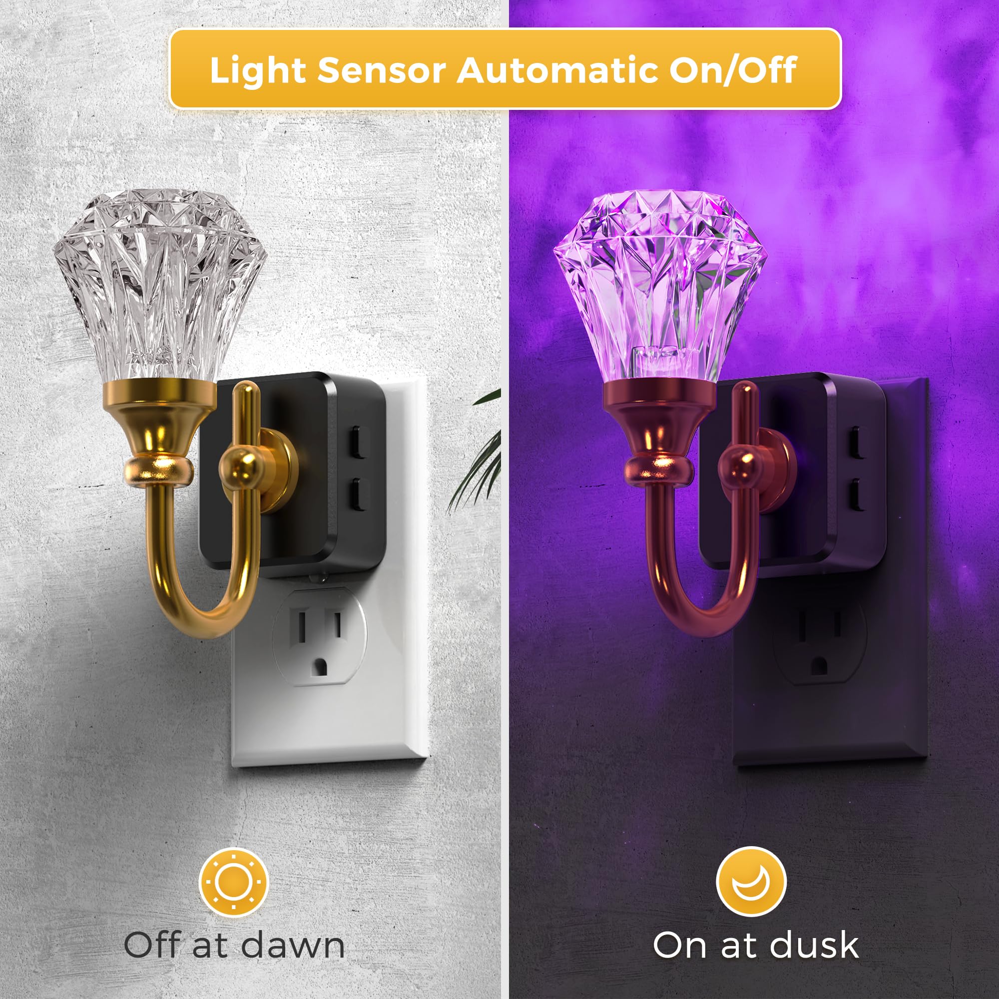 L Lohas Led Night Lights Plug Into Wall - 2 Pack 10-Color Changing Rgb Floral Night Lights With Auto Sensor, 3 Brightness Levels