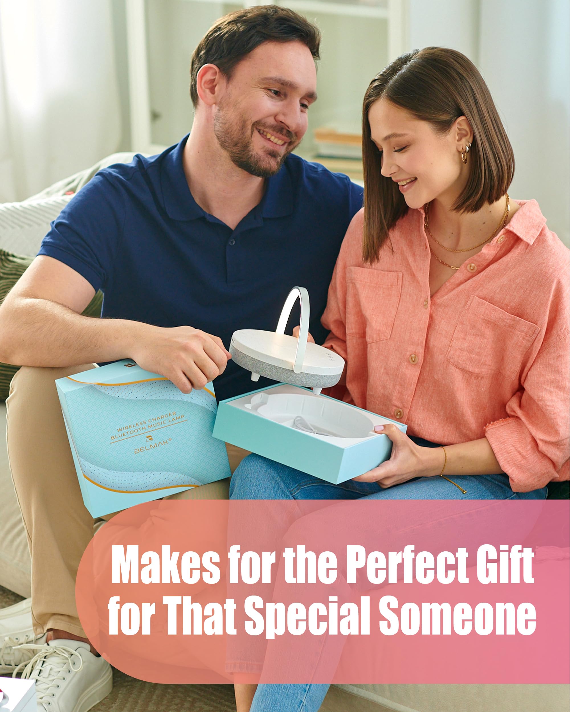 Belmak Bedside Lamp With Wireless Charger, Phone Charging Lamps For Bedroom, Speaker Lamp Bluetooth Wireless, 6 In 1 Touch Bedside Lamp, Unique Gifts For Women, Dad, Mom, Men Birthday Gift Ideas