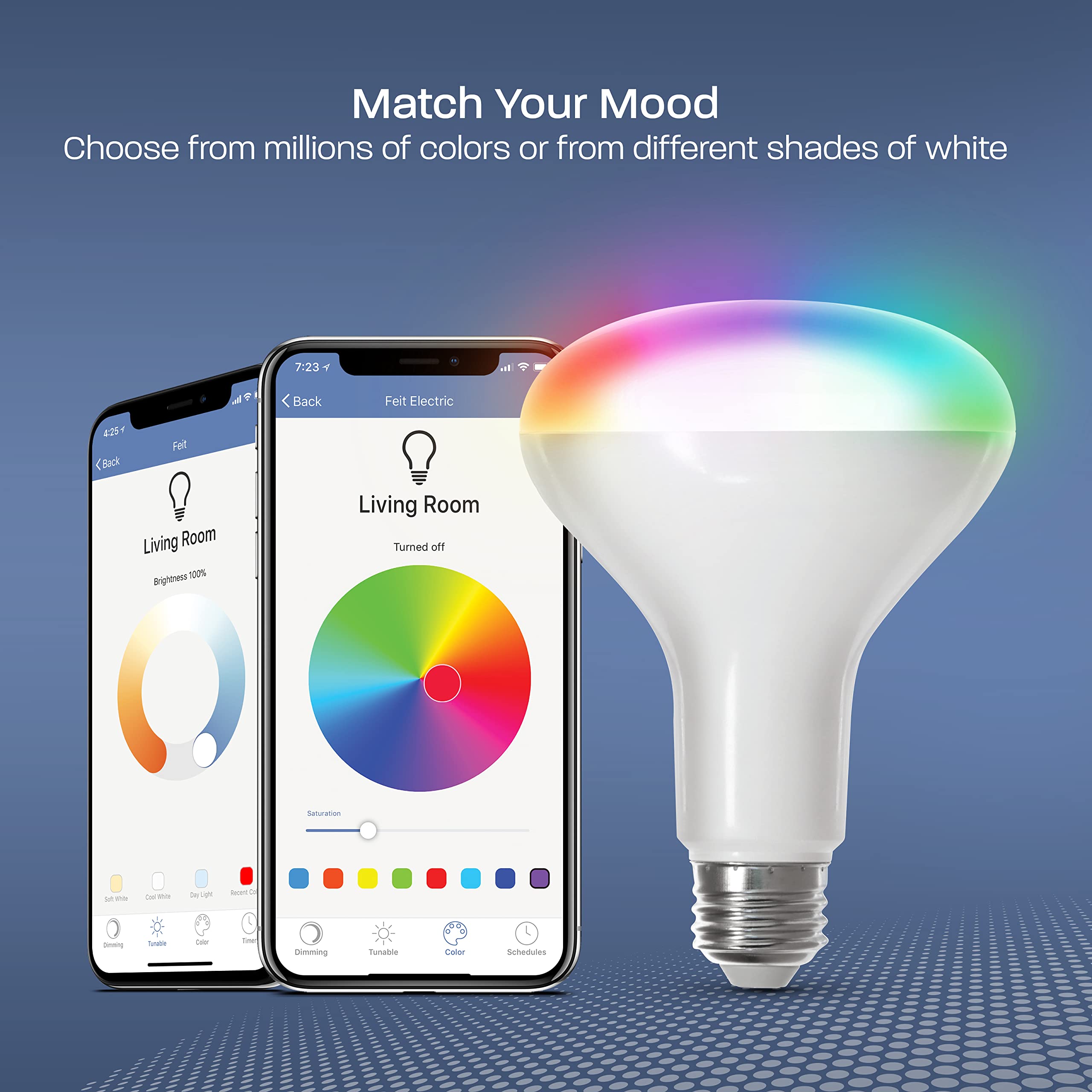 Feit Electric Br30 Smart Led Light Bulbs, 65W Equivalent, Dimmable, Color Changing, Tunable White, 650 Lumens, 2.4Ghz Wi-Fi, Ale