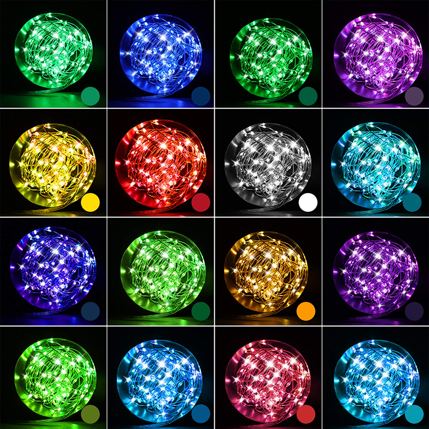HABOM Led Fairy Lights Plug in,46 Ft 16 Colors Changing String Lights with Remote Control - 4 Lighting Modes+4 Timer Options+Ada