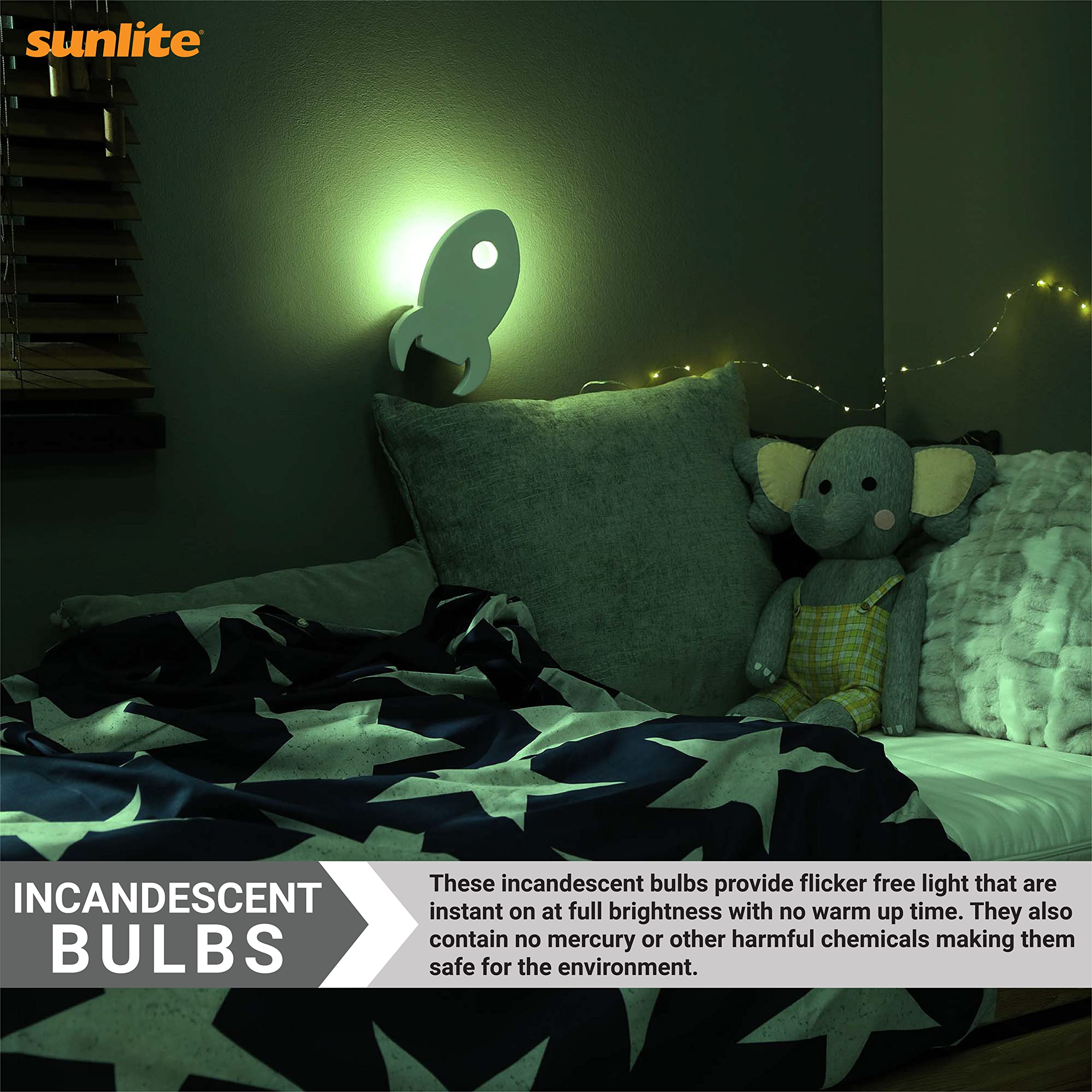 Sunlite 01056 7C7 Incandescent Bulb, 7 Watt, Candelabra E12 Base, C7 Small Night Light, Colored Bulb, Green, 12 Count