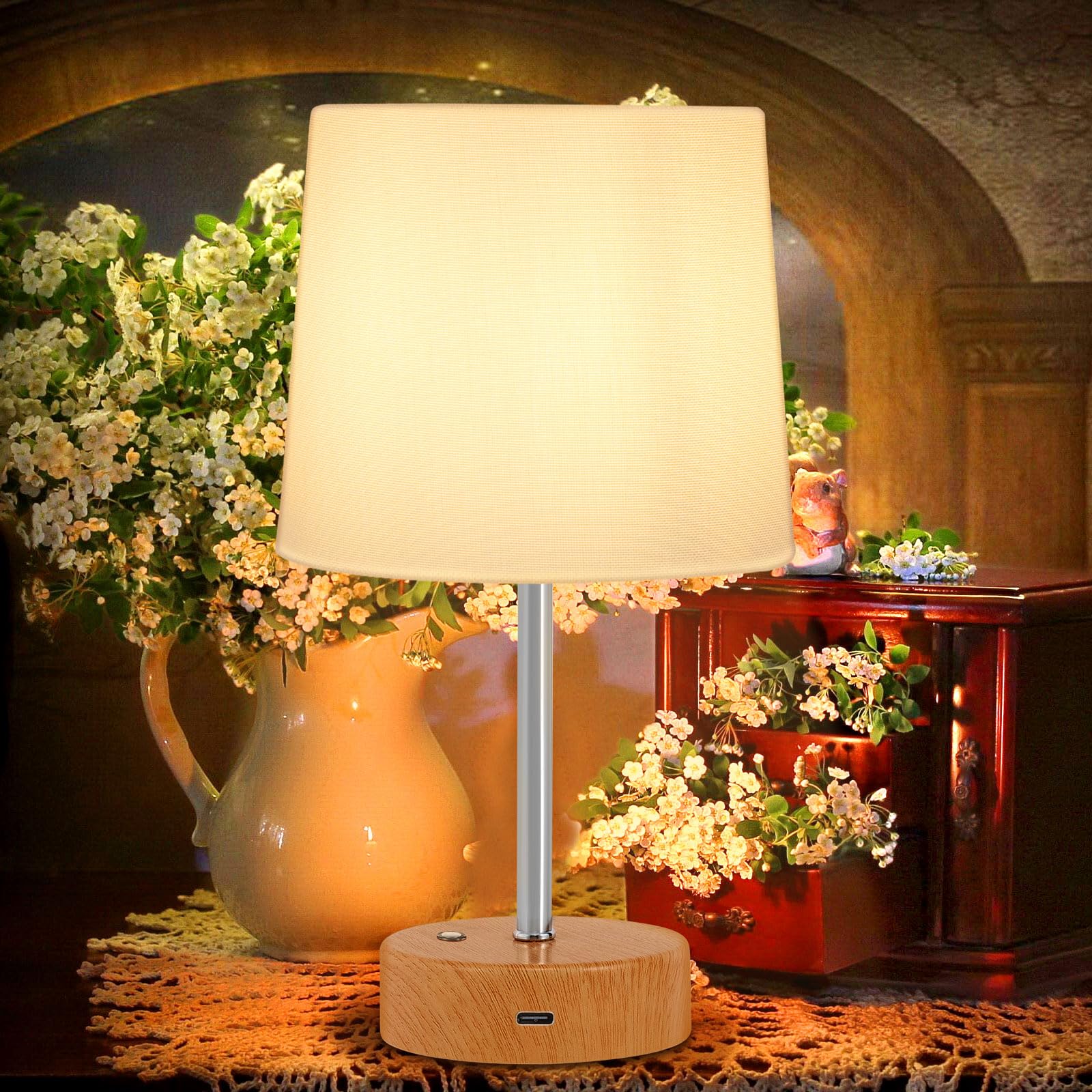 OOFAYBILL Cordless Table Lamp, Built-in 5000mAh Rechargeable Table Lamp Cordless, Small Battery Powered Lamp, Wireless Lamp with