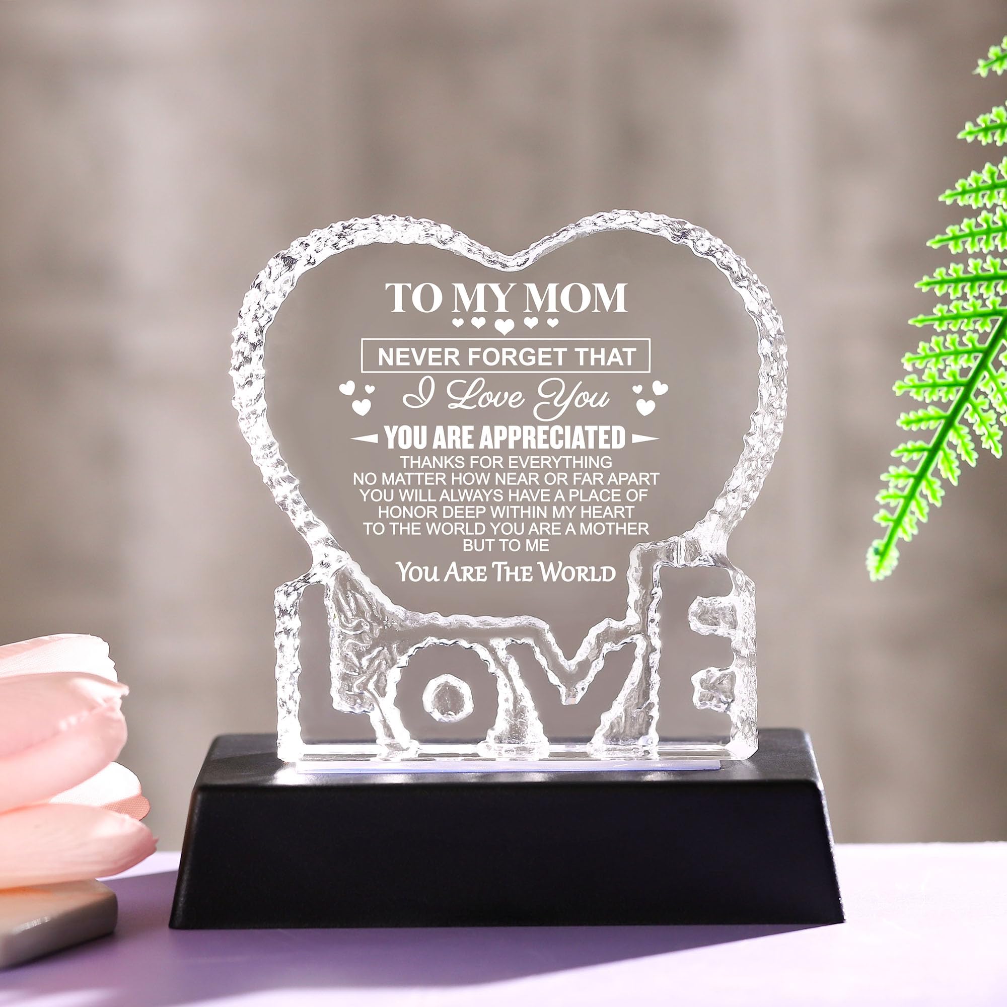 Zhshwat Mothers Birthday Day Gifts For Mom,Heart-Shaped Crystal Multicolor Nightlight Gifts For Mom From Son Daughter For Christ