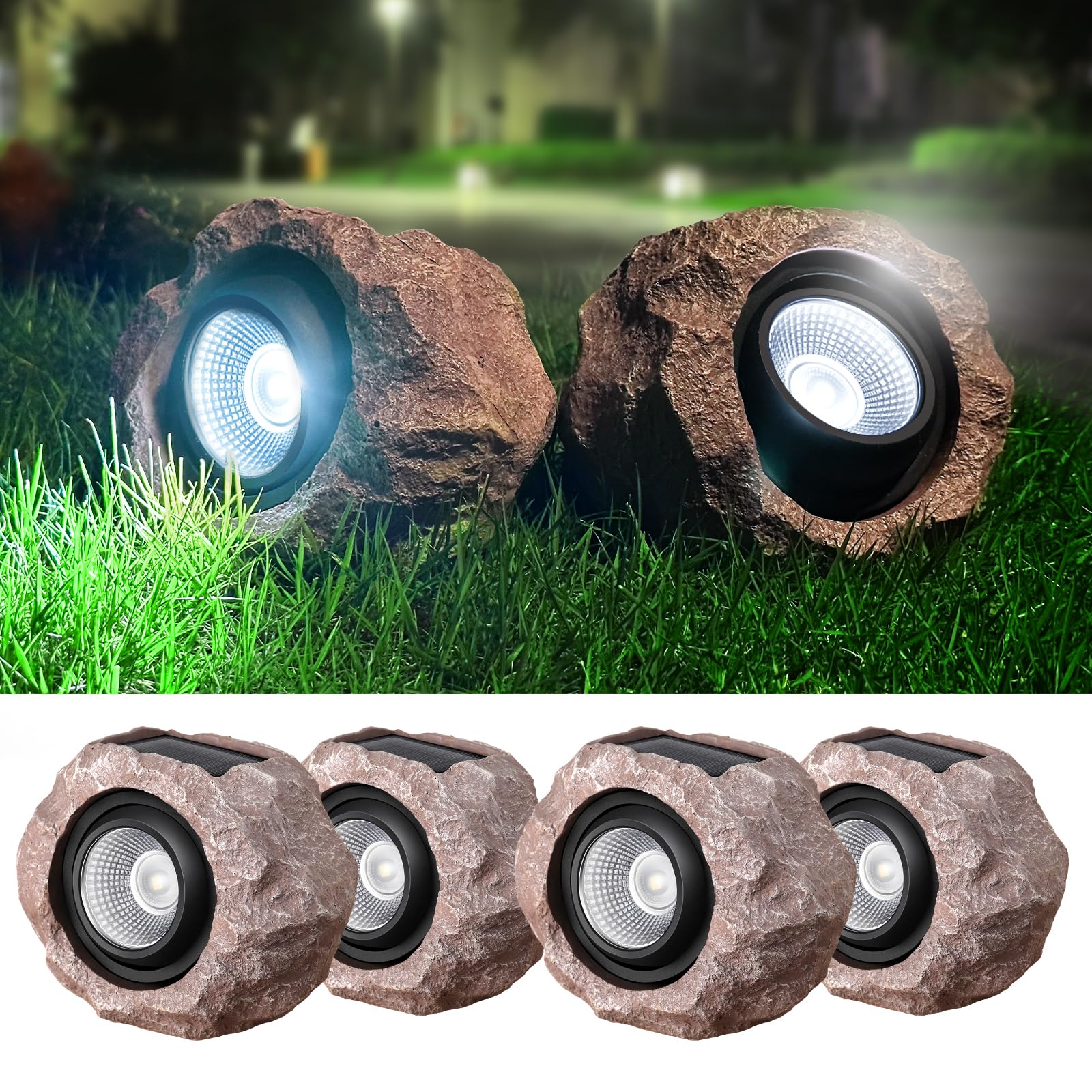 Dgscak Solar Rock Lights Outdoor, 4 Pack - Super Bright, Waterproof Adjustable Spotlights