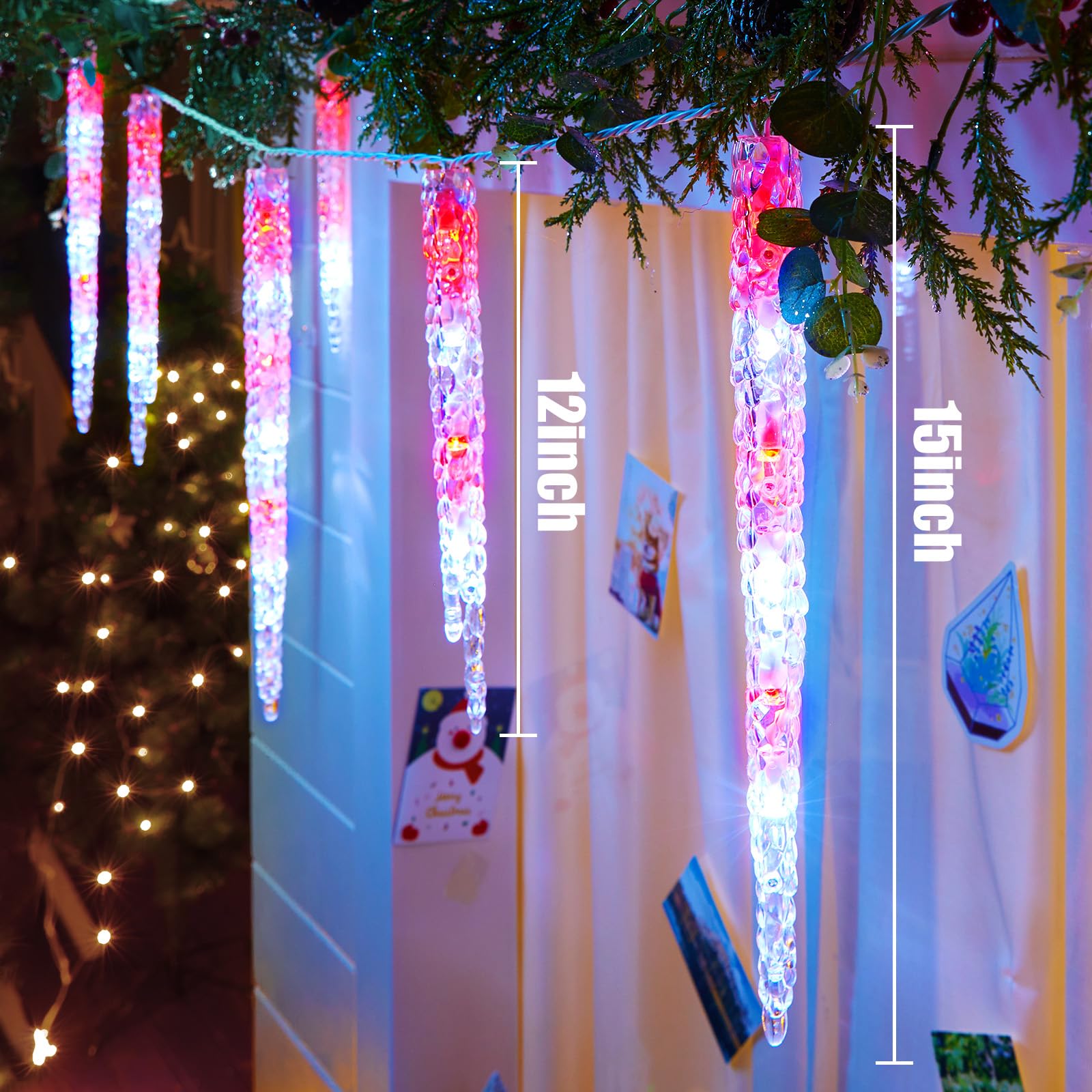 Minetom Icicle Lights Outdoor With Clips, 20Ft 100 Led 20 Tubes Twinkling Crystal Icicle String Lights, Connectable Waterproof H