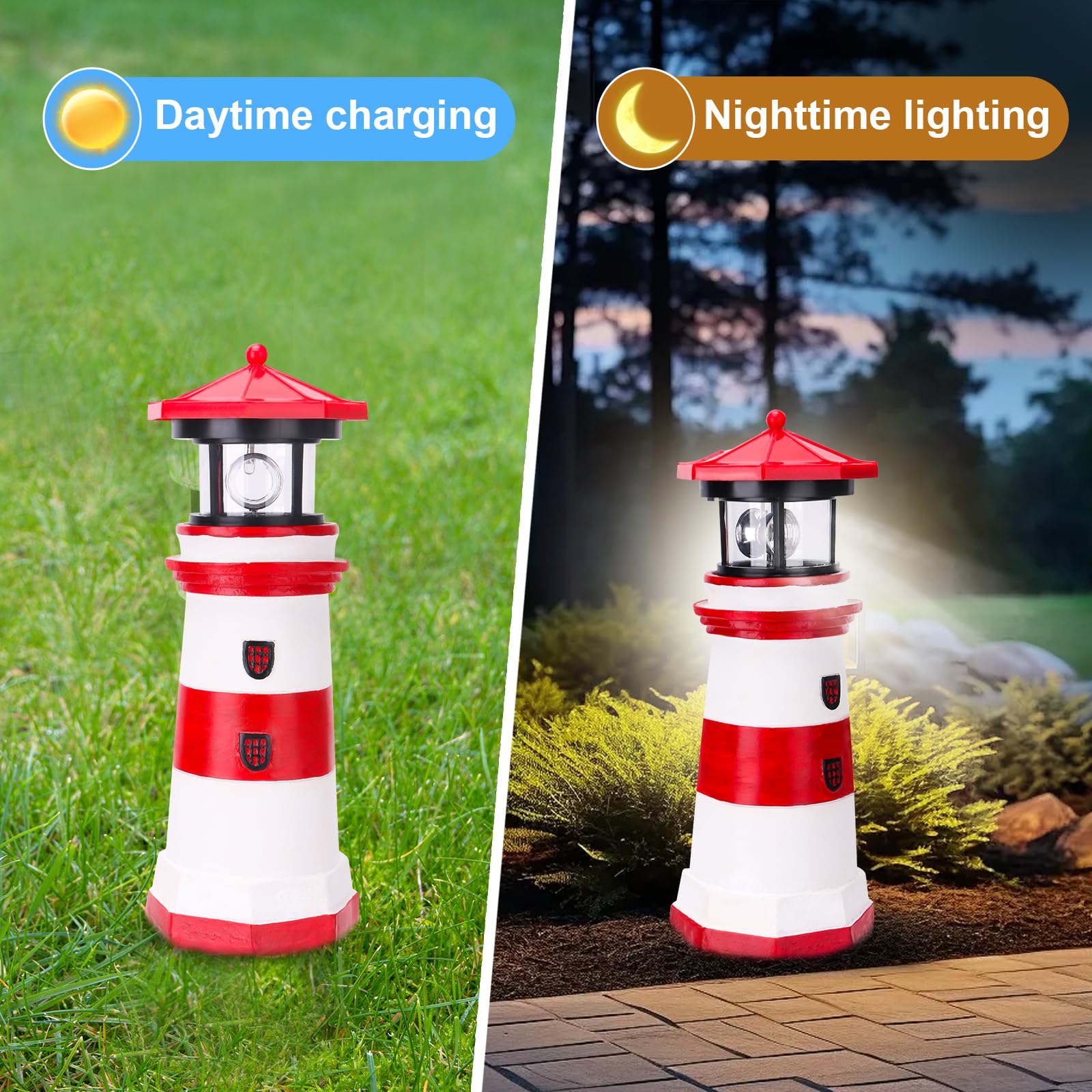 Rosycoud Solar Lighthouse With Rotating Beacon, 10.6'' Outdoor Garden Decor, Waterproof Statue Lamp For Yard Lawn Patio Gifts