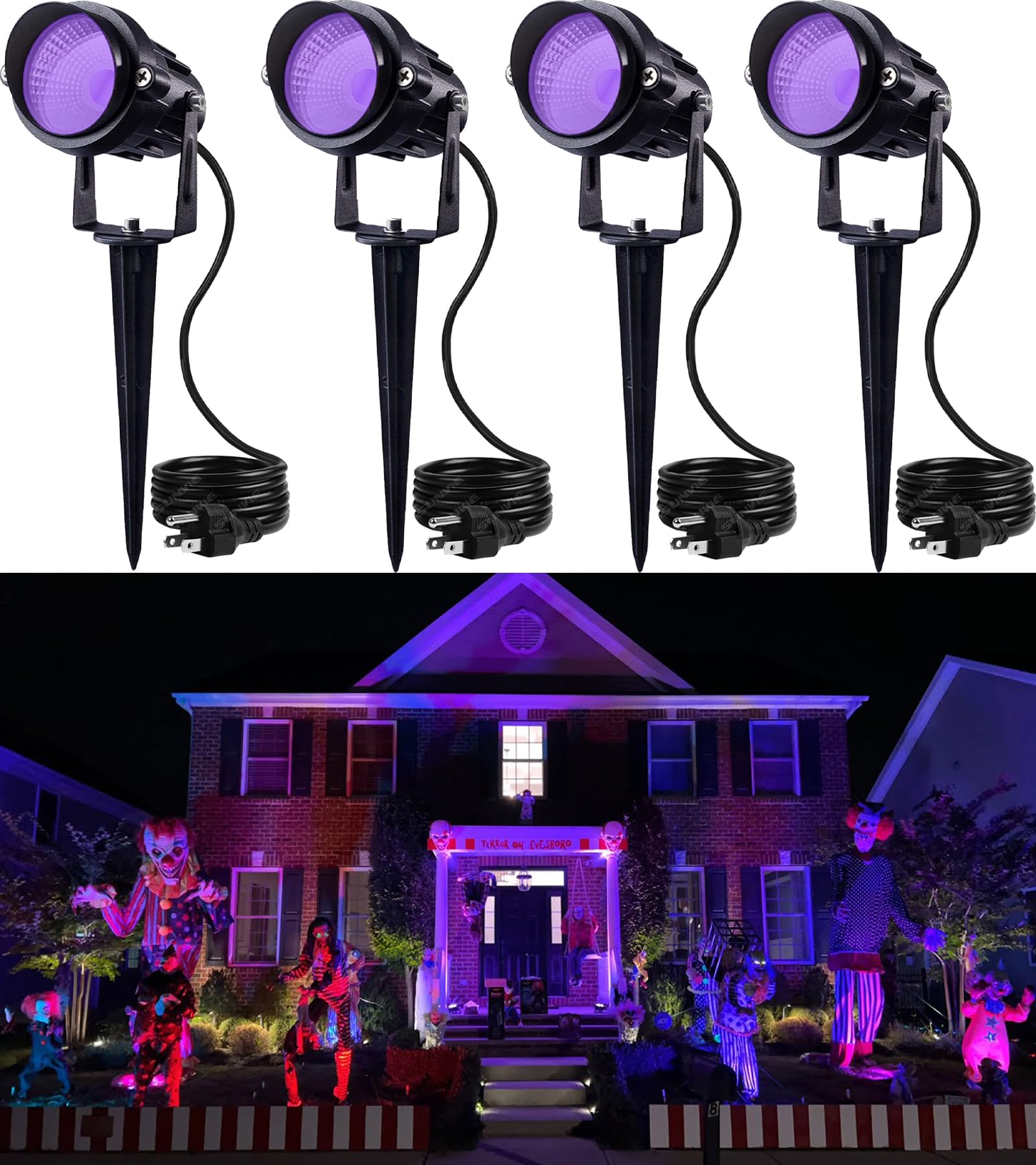 SUNVIE Outdoor Black Light Spot Light Outdoor 12W Halloween Blacklight Spotlight LED Waterproof Black Light 120V Purple Lights Halloween Light Outdoor Black Lights for Glow Party Fluorescent, 4 Pack
