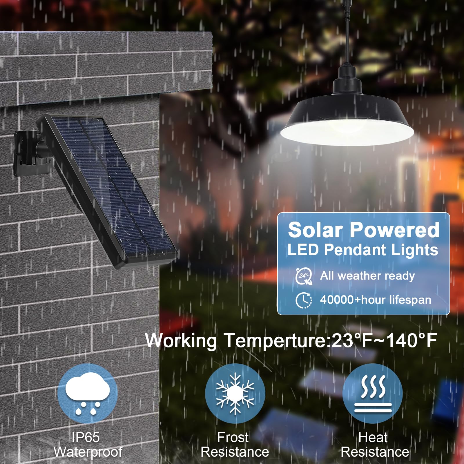 Guyulux Led Solar Pendant Lights, 2 Pack, 360° Adjustable, Remote Control, Ip65 Waterproof, Black, Model Yuu-T28