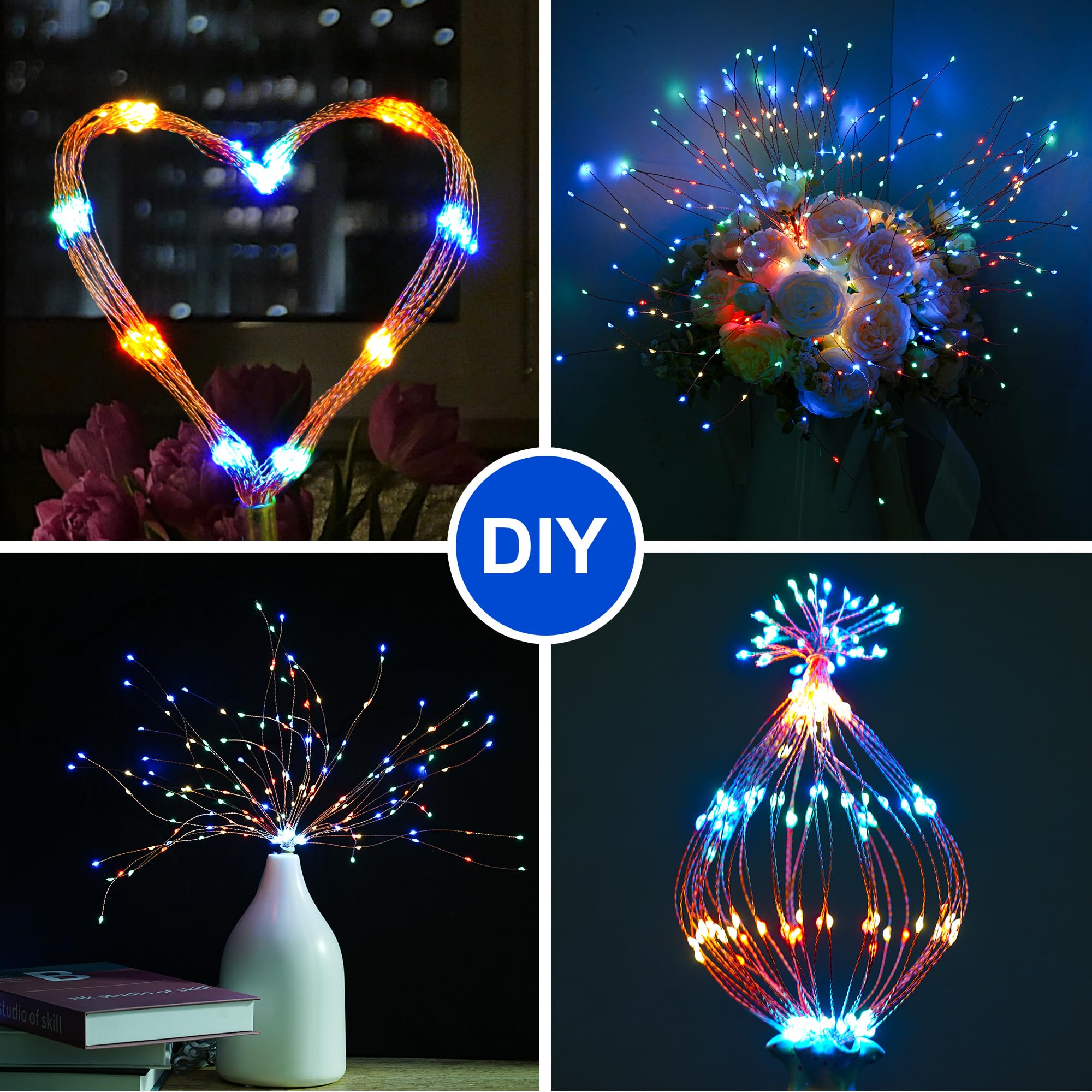 Solar Christmas Firework Lights Outdoor  5 Pack 1000Led Solar Starburst Lights With Remote  8 Modes Dimmable Waterproof Hanging Fairy Lights For Garden  Patio  Holiday Christmas Decor (Multicolor)