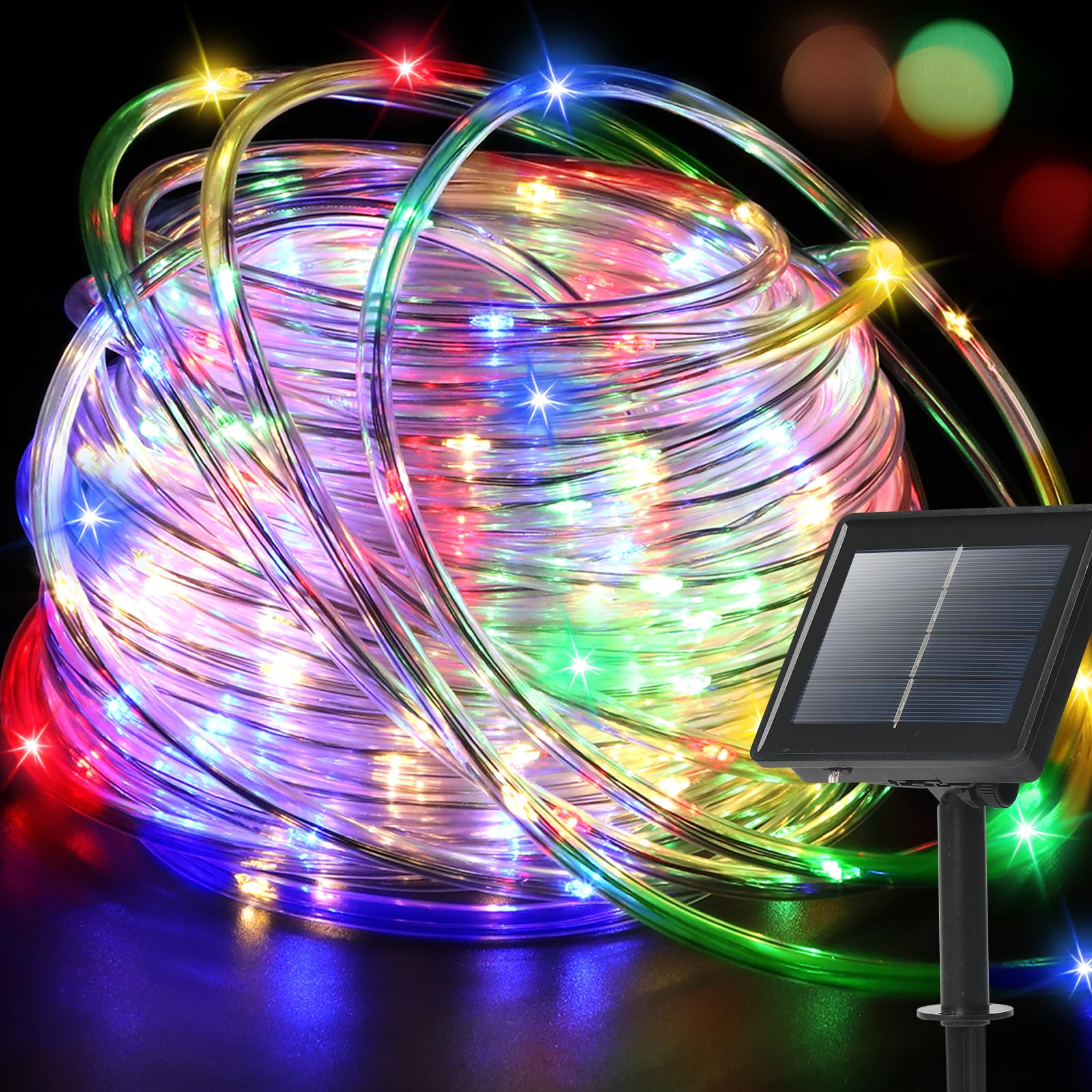LHYLDS 200 LED Solar Rope Lights, 72FT Waterproof String Lights, Multicolor, PVC for Outdoor Garden, Pathway, and Pool Decor