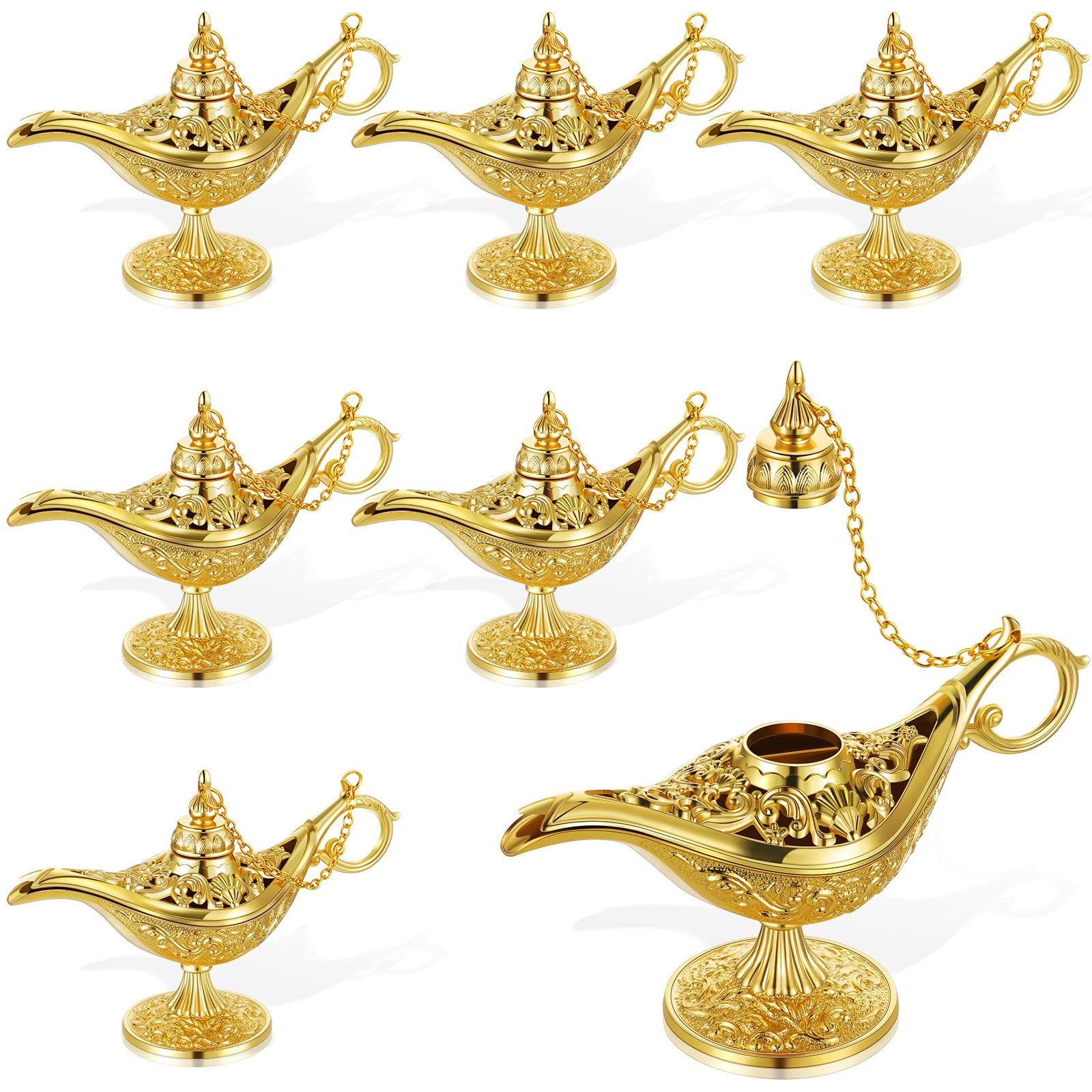 Hoolerry 6 Pcs Magic Vintage Legend Magic Collectors Edition Wedding Table Decoration Legend Lamp Wishing Light Costume Props Light for Arabian Costume Props Home Party Wedding Gift (Gold)
