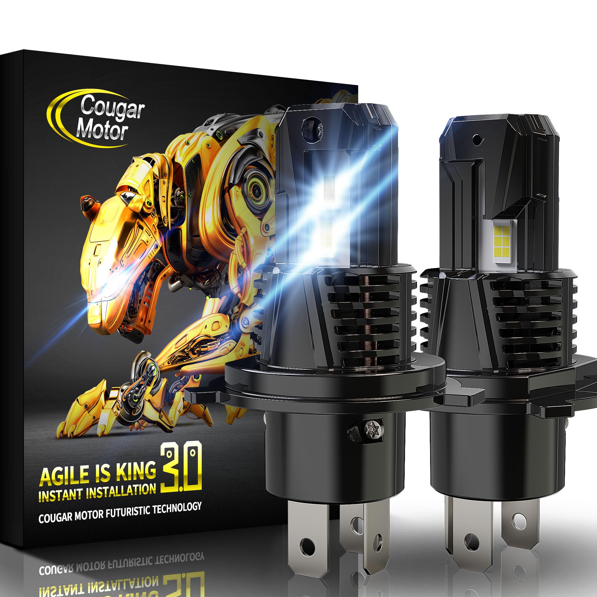 Cougar Motor H4 Fog Light Bulbs, 9003, Wireless, 6500K, Slim, Non-polarity, Pack of 2, White
