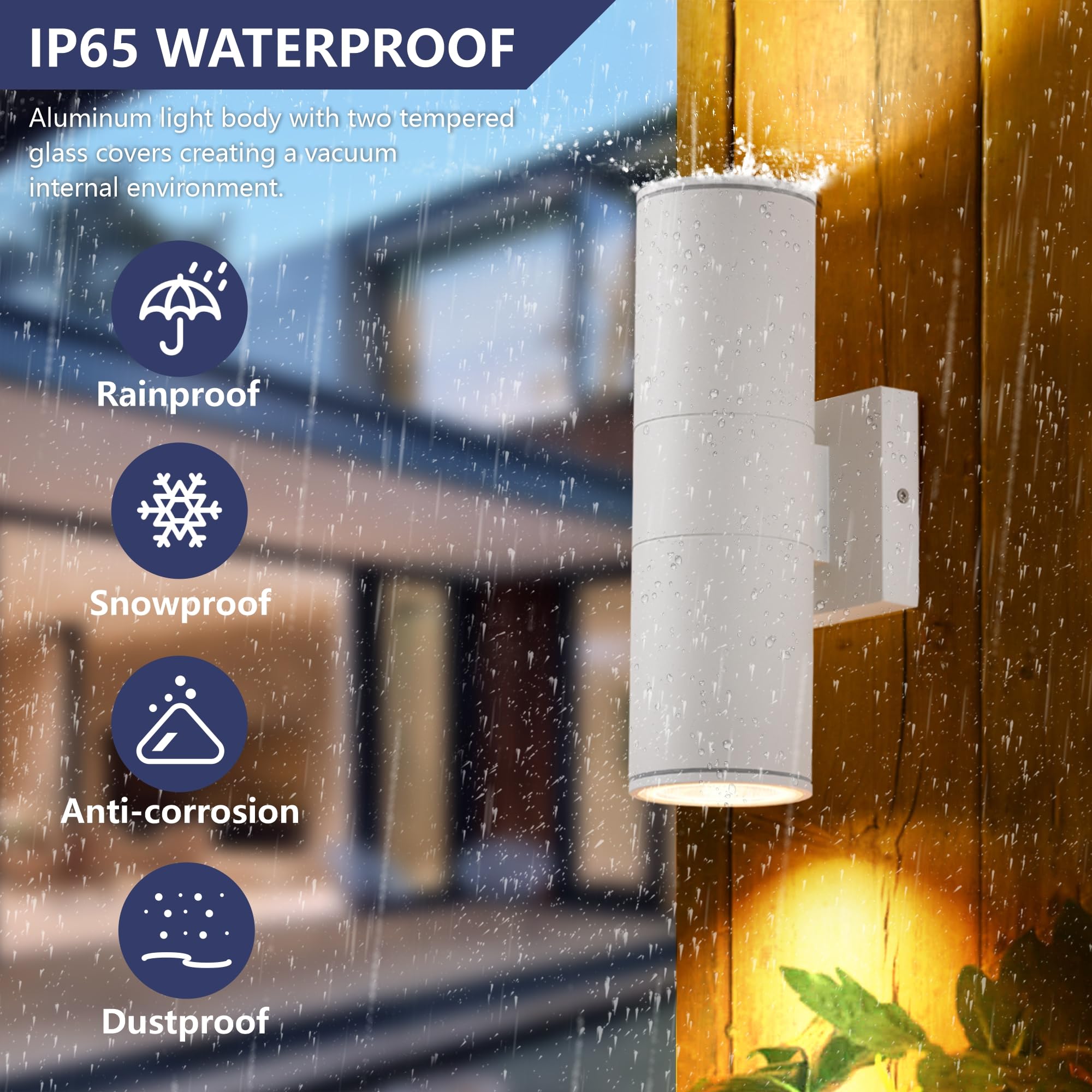 DAKAFUL Outdoor Wall Lights, 12W Integrated LED, Modern Aluminum, 2 Packs, Waterproof, 2700K, White