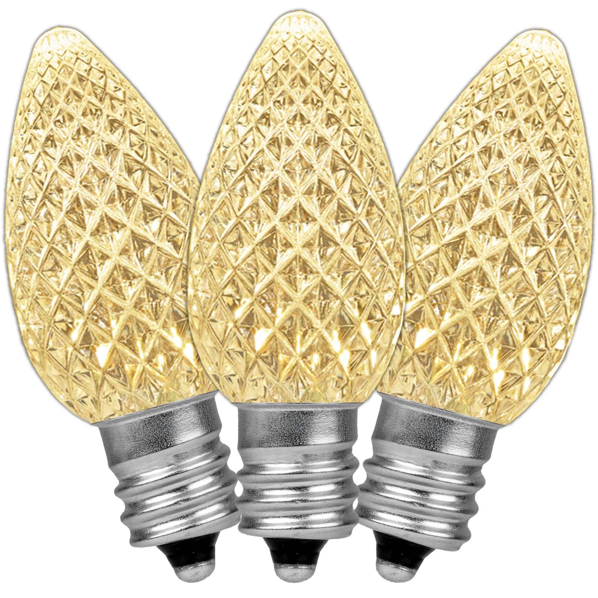Novelty Lights 25PK C7 LED Faceted Ultra Bright Dimmable Outdoor Christmas Light Replacement Bulbs  String Light Bulbs (Warm White 2700K)