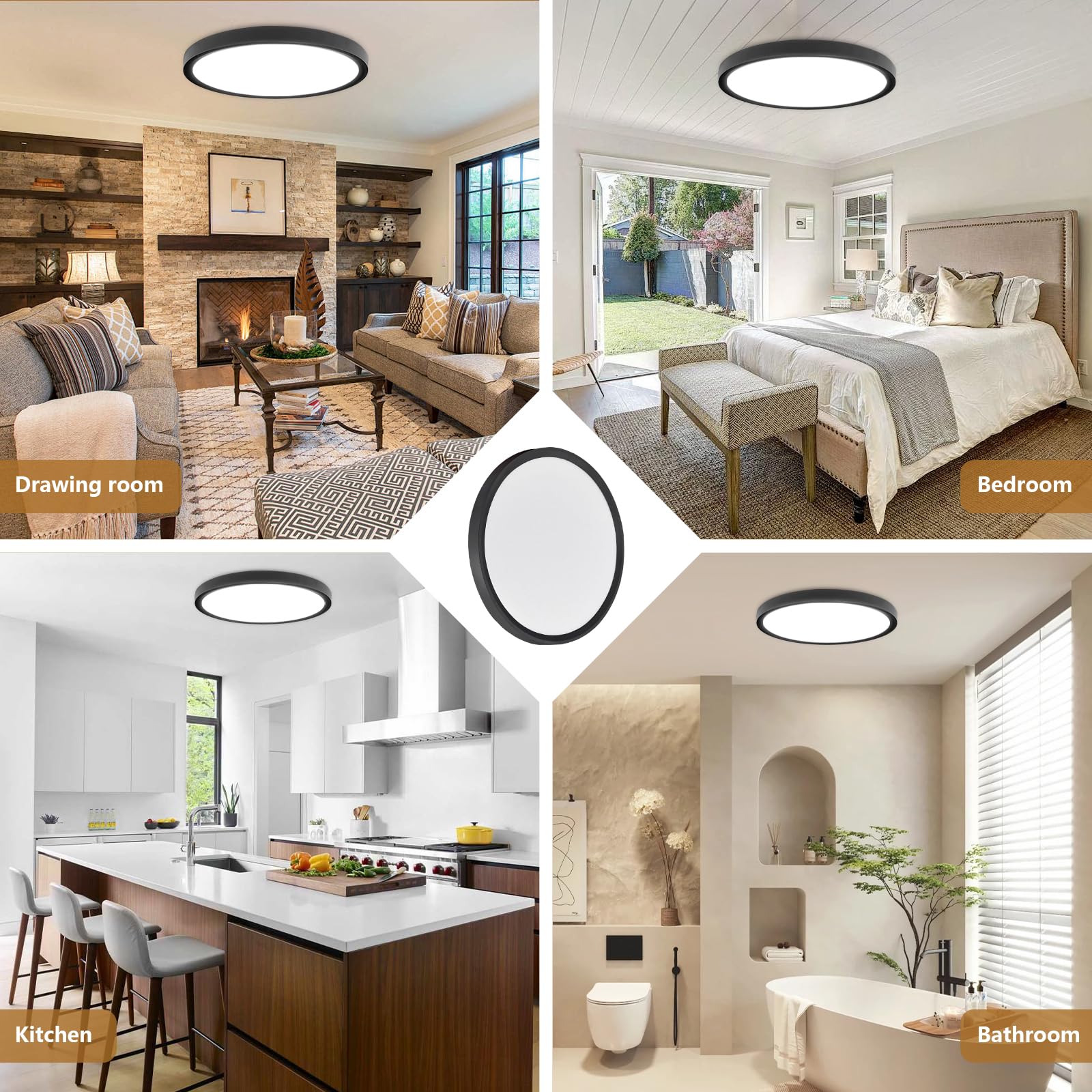 Tlz Tlz Lighting 15.8 Inch 6Pk Led Flush Mount Ceiling Light  32W  3480Lm  3000K/4000K/6000K Cct Selectable  Black Ultra-Slim Low Profile Round Flat Panel Light For Bedroom Kitchen Hallway