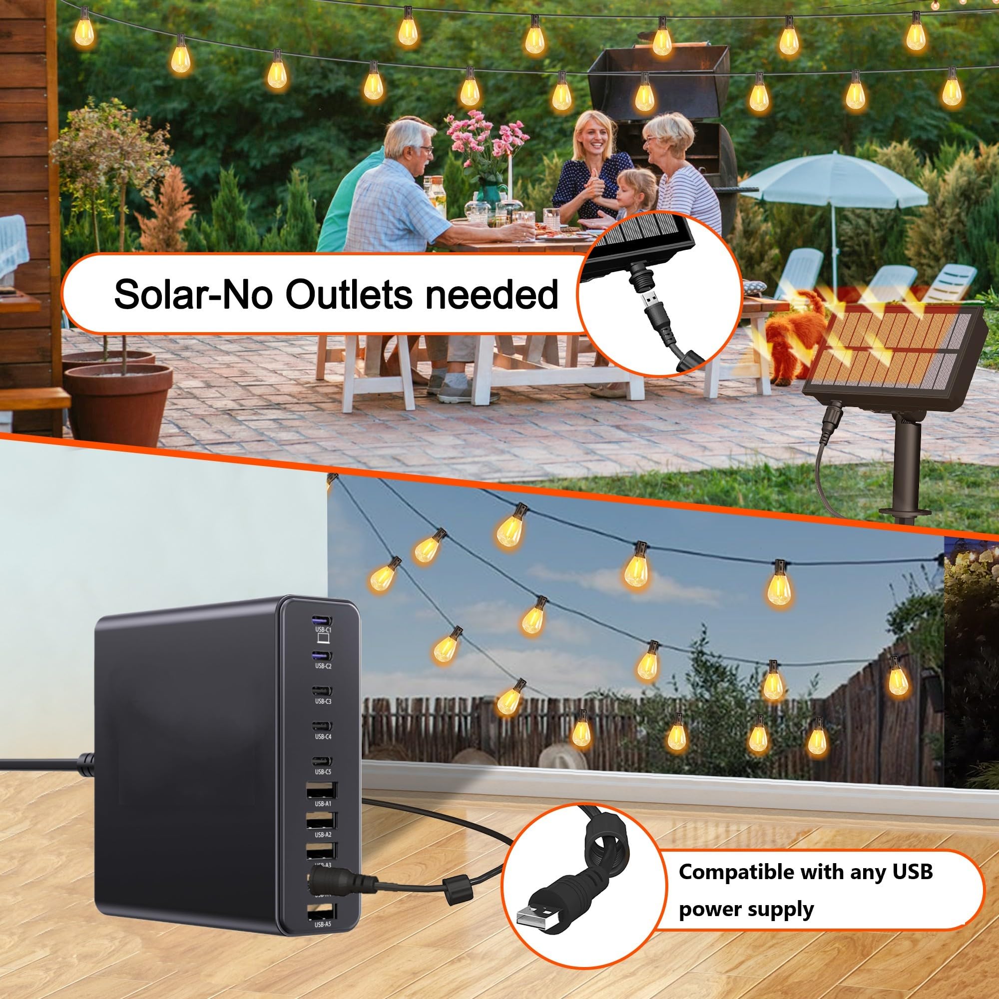 BLIATLUS 60FT Solar String Lights Outdoor Waterproof with Remote Control Solar Patio Lights 15+2 shatterproof LED Bulbs for Porc