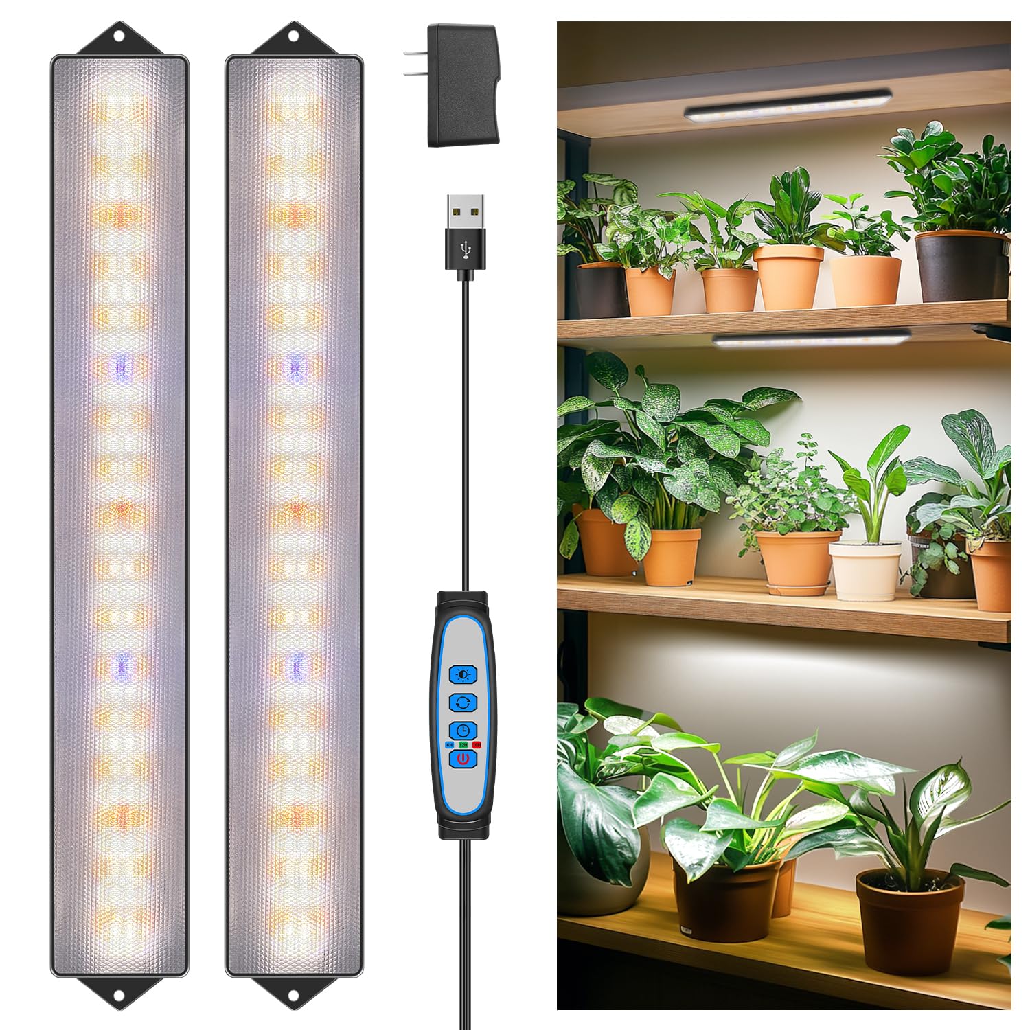 Wolezek Grow Lights for Indoor Plants  210 LEDs Full Spectrum Plant Grow Light Bands with 6/12/16H Auto Timer  13.8 Inches Bright Grow Lamp Bar for Plant Shelves and Cabinet  2 Pack