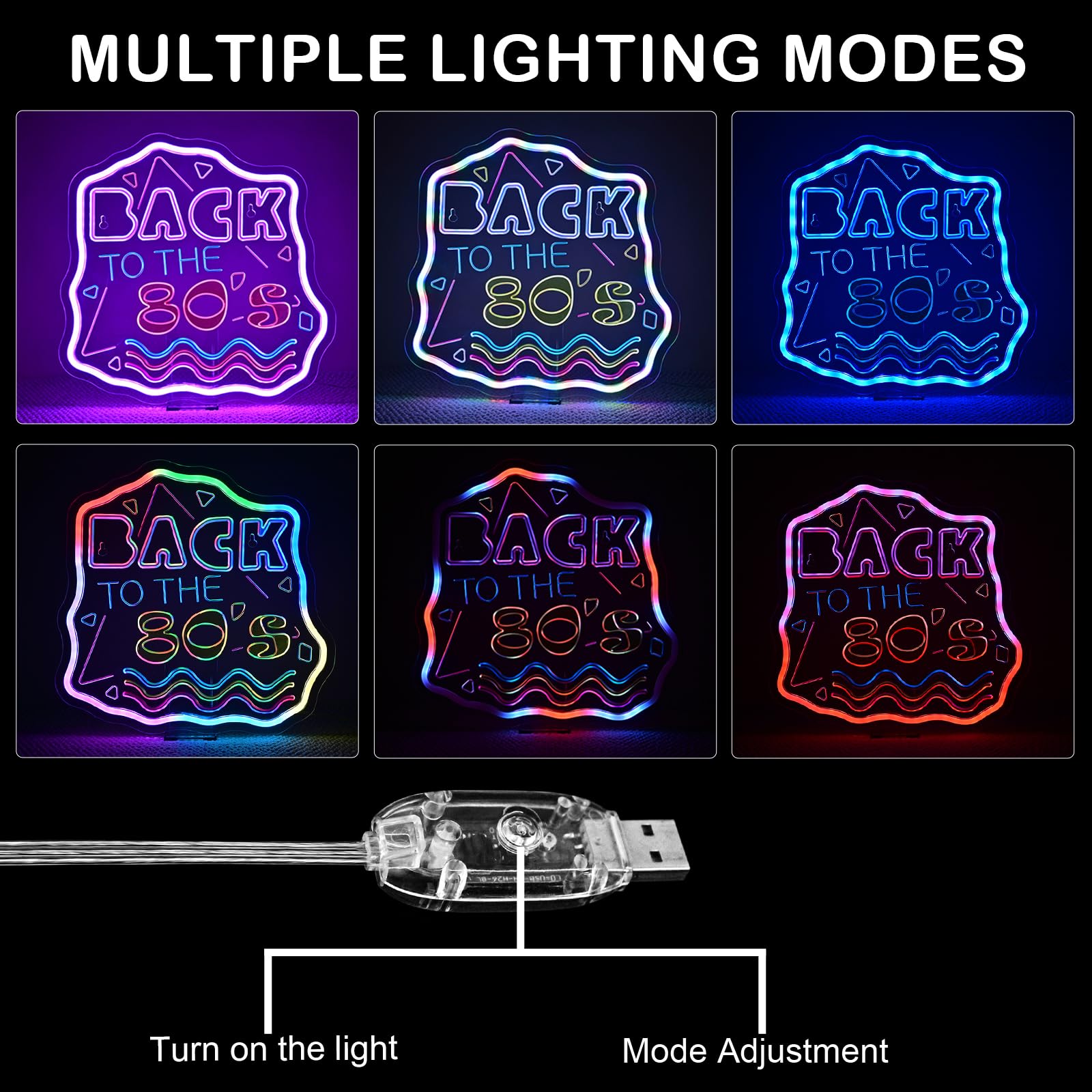 Jurong Back To The 80S Neon Signs For Wall Decor  Rgb Dynamic Dimmable Led Light Up Sign  Usb Powered Neon Sign  For Home  Party  Gift  Office  Bedroom  Retro Lovers