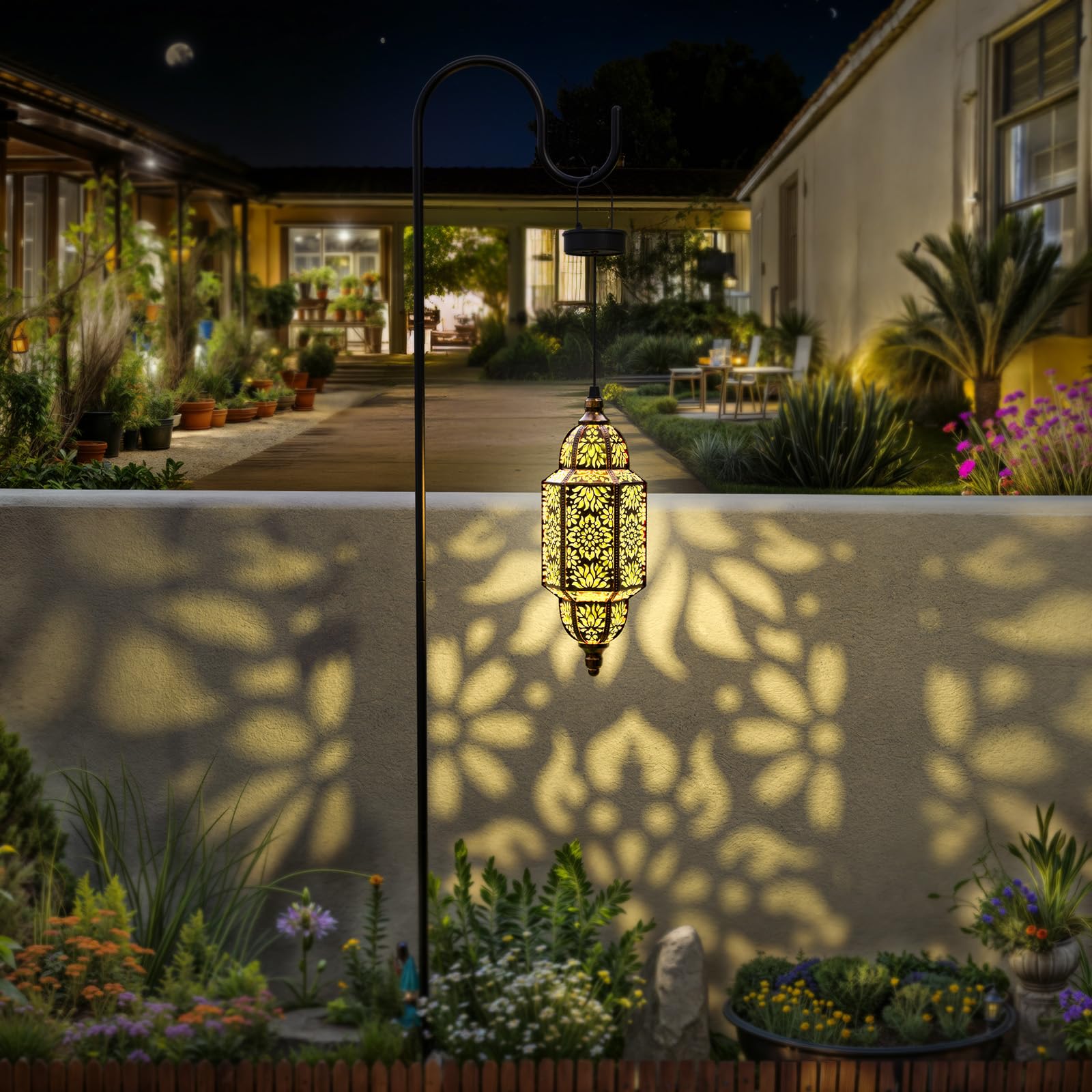 Twinkya Solar Lanterns 2 Pack - Waterproof Metal Moroccan Lights For Patio & Garden Decor, Gold