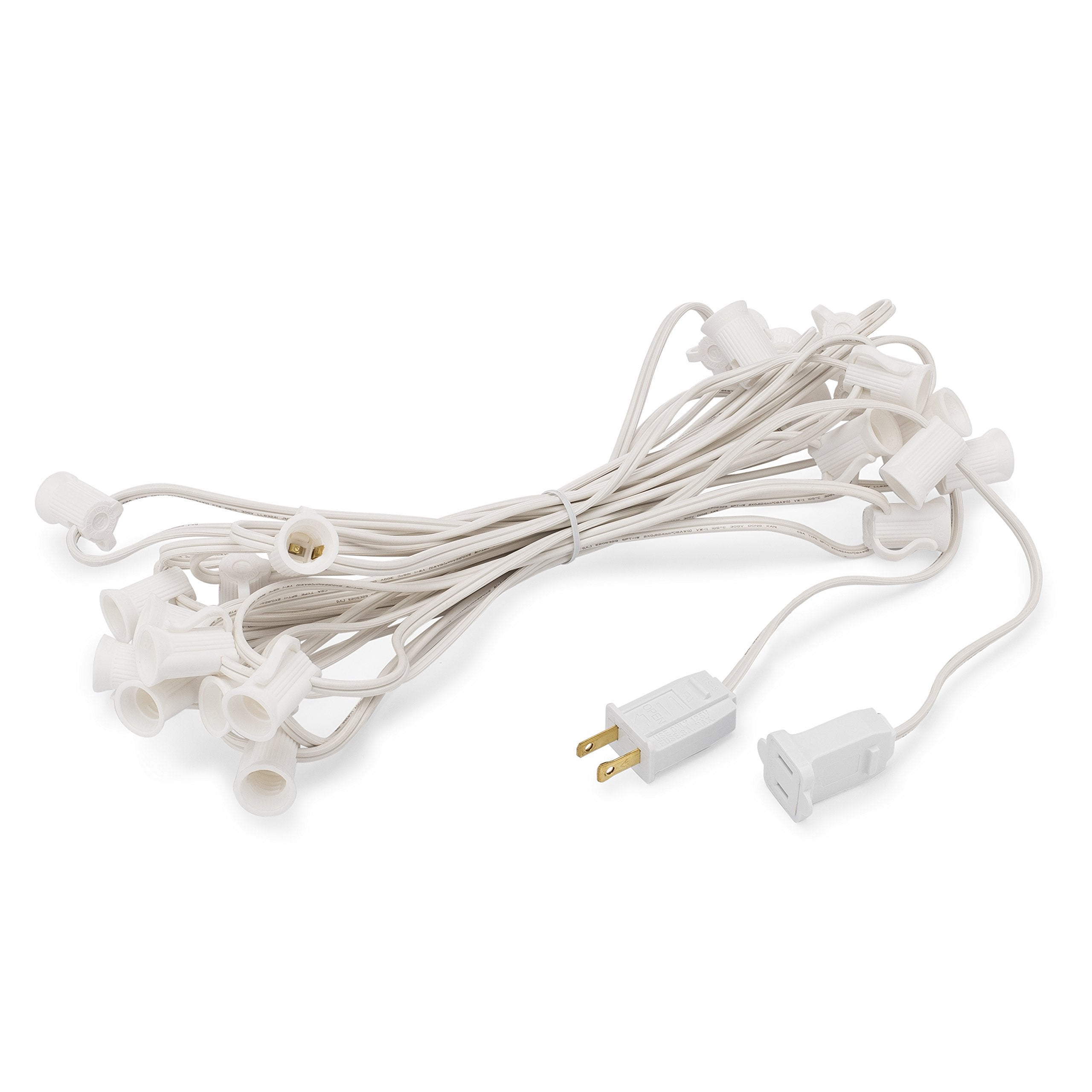 Hlo Lighting C9 Light Strings | 25 White Cord With 12 Socket Spacing  E17 Light Stringer For C9 Christmas Lights