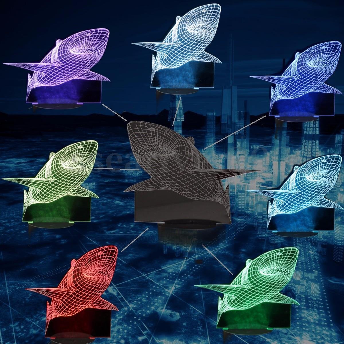 Superniudb Jaws Great White Shark 3D Illusion Led Night Light 7 Colourful Table Desk Lamp