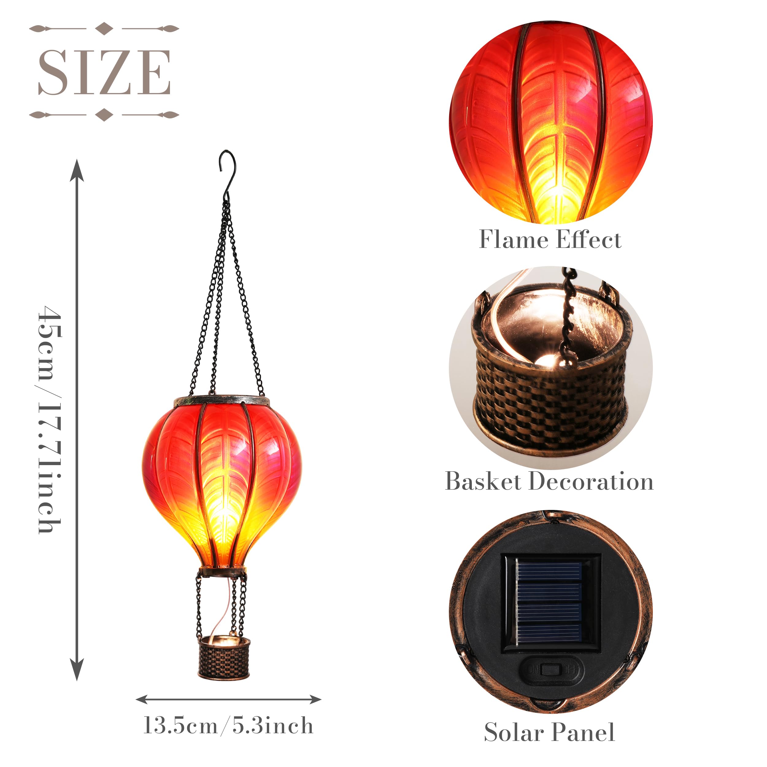 Teresa'S Collections Red Hot Air Balloon Solar Lantern - Flickering Flame Outdoor Decor