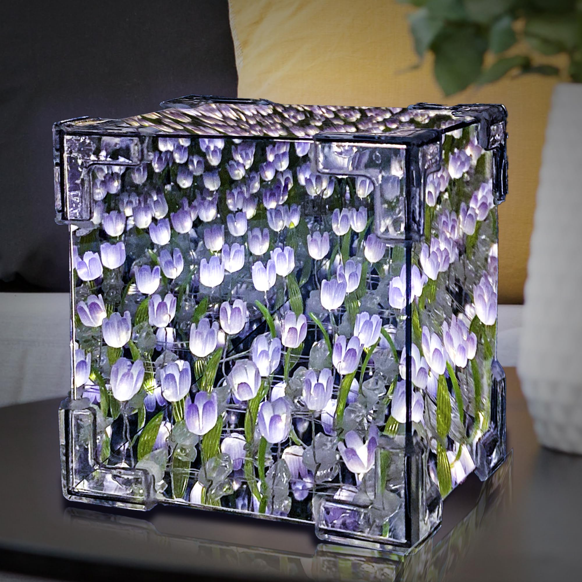 AQDZCNF DIY Tulips Night Light - Handmade Glass Lamp, Purple, Includes 13 LR44 Batteries, Ideal for Bedroom Decor and Gifts
