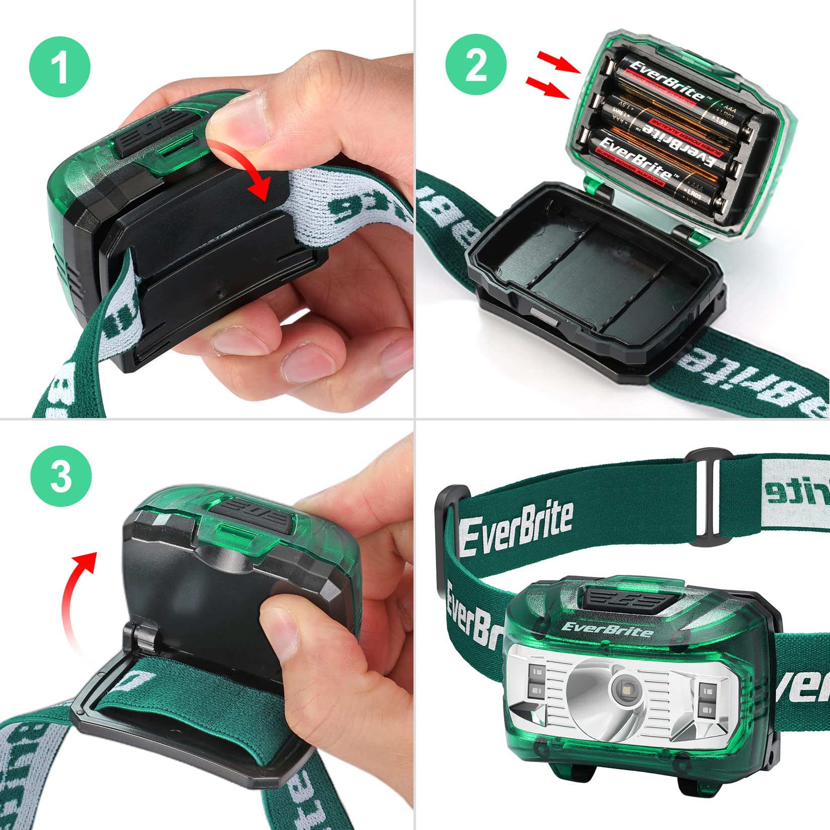 EverBrite Headlamp 2 Pack, Adjustable Kids Headlamp with Red Light, 5 Modes, Green, Model E001019, Batteries Included