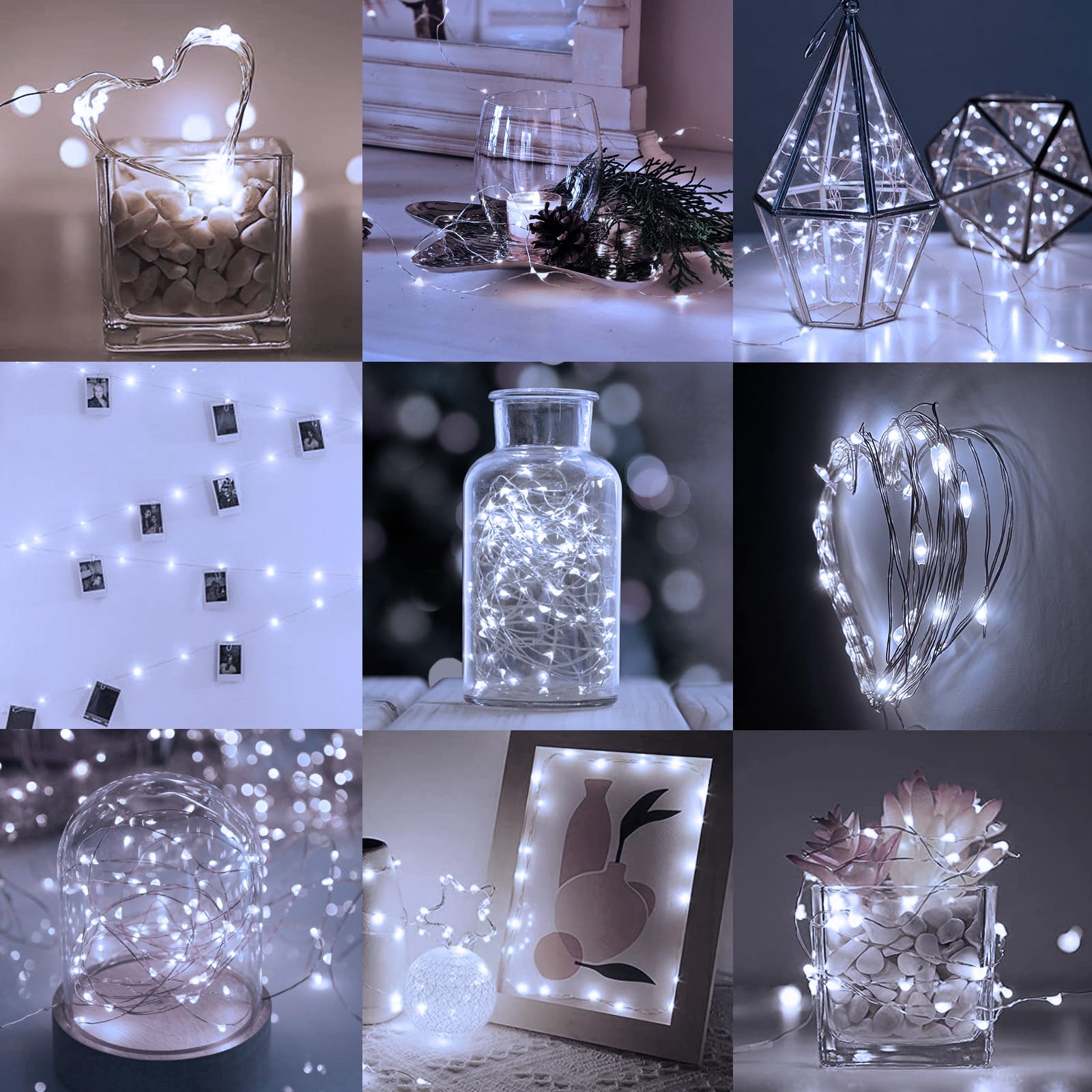 12 Pack Led Fairy Lights - White, Battery Operated Led Silver Wire String Lights, 7Ft 20Led Mini Firefly Starry String Lights Waterproof Led Twinkle Lights For Mason Jar Diy Christmas Decor