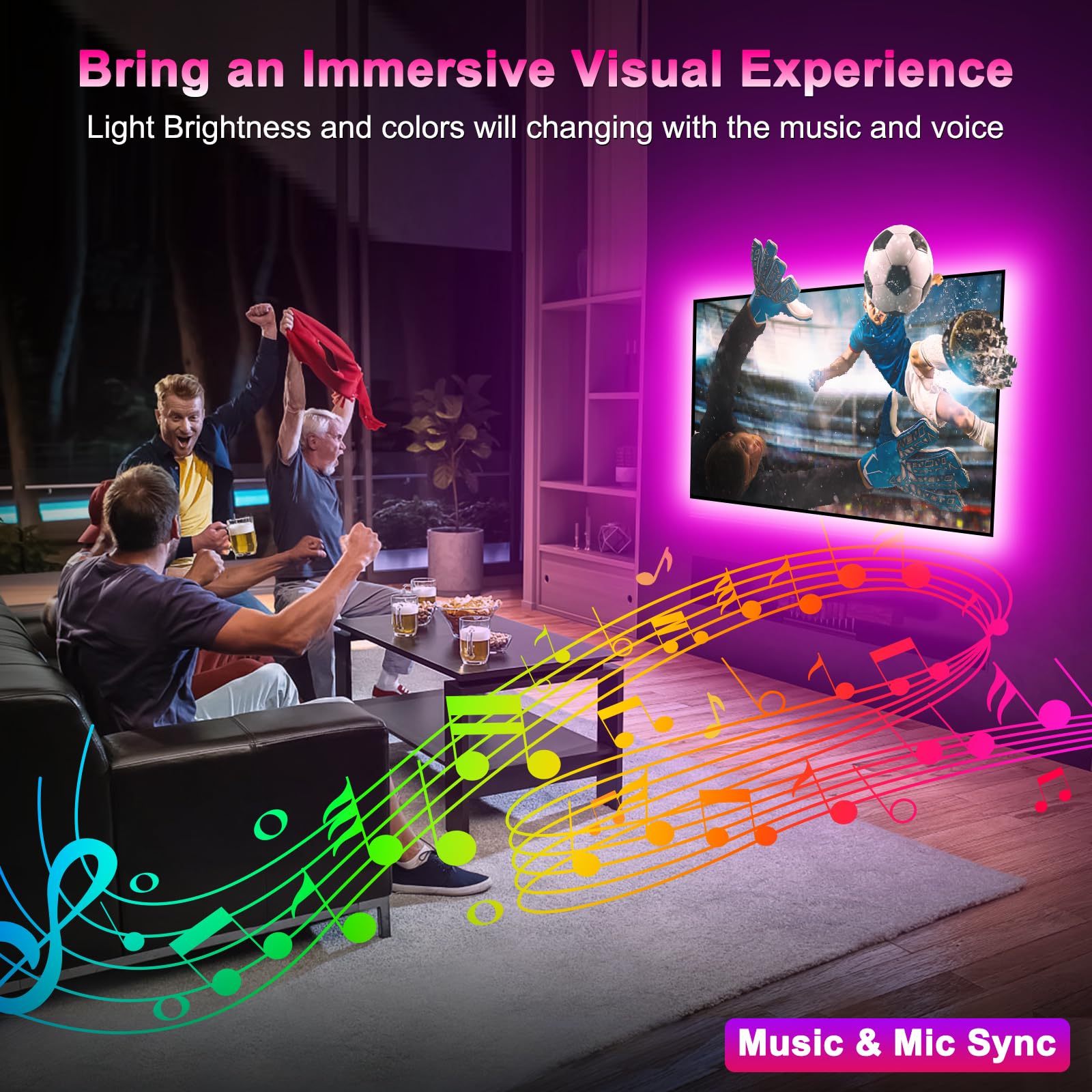 Daymeet LED TV Backlight Strip, 9.8ft RGB Color Changing, Music Sync, USB Powered, Model XR-BT02-QC3M-US, Solid Colors