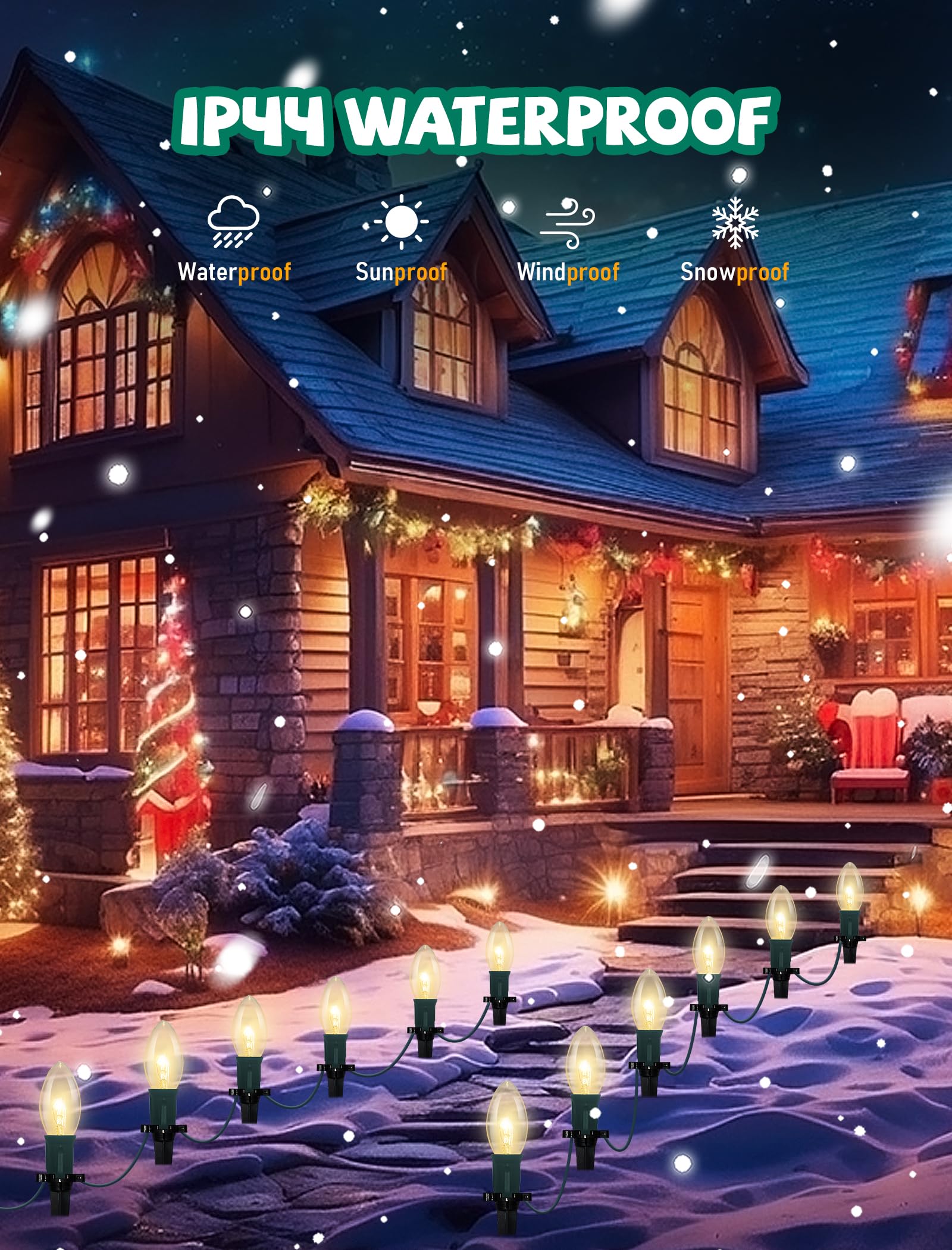 Christmas Pathway Lights Outdoor, 38Ft Outdoor Christmas Decorations With 25 C9 Warm White Christmas Pathway Stakes Lights, Conn