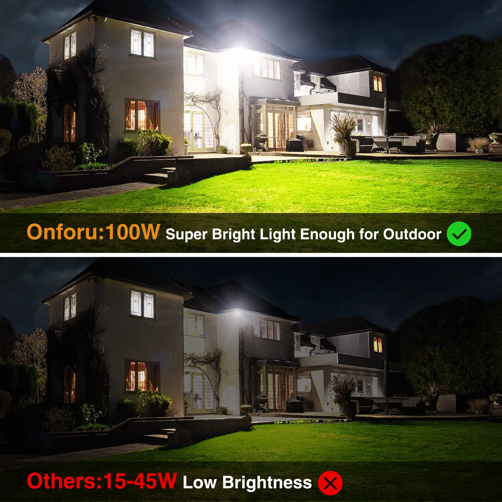 Onforu 100W LED Flood Light (2 Pack) - 8900LM IP66 Waterproof Security Lights, 6500K Daylight for Garage, Yard, Garden, Stadium, Arena