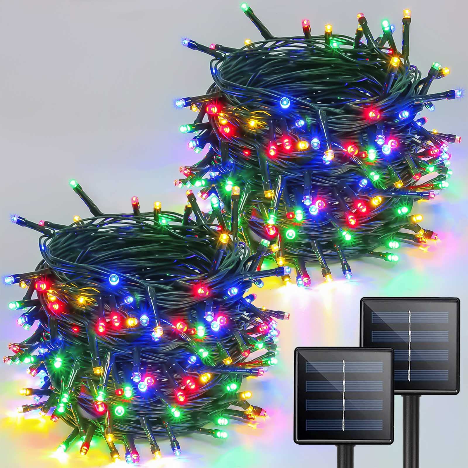 YIQU Solar String Lights 72FT 200 LED Multicolor Waterproof Green Wire 8 Lighting Modes for Outdoor Garden Party Decor