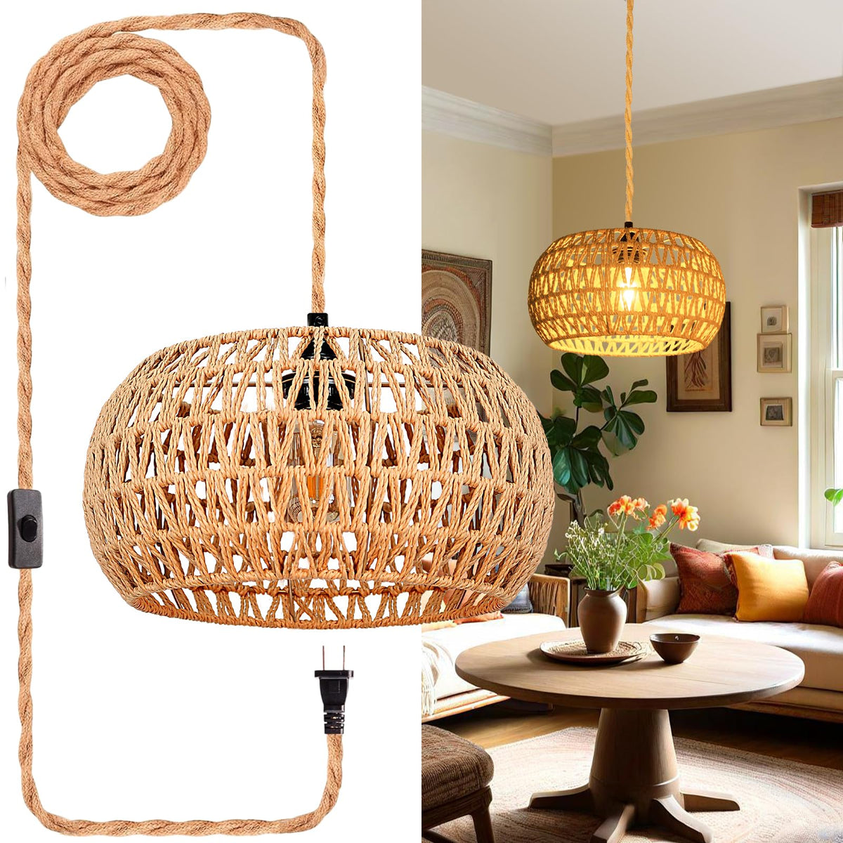Plug In Rattan Pendant Light