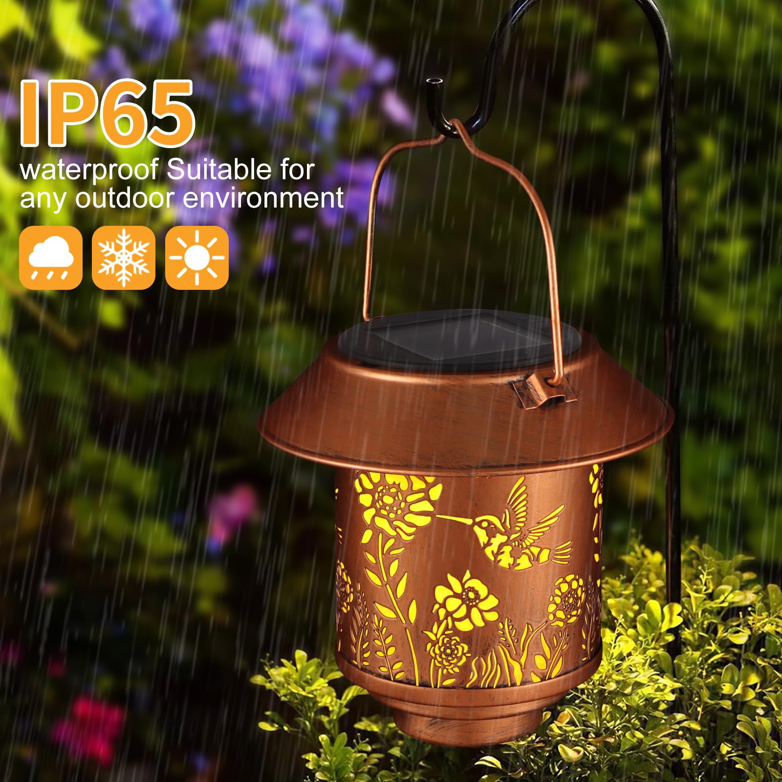 Solar Lantern Lights Outdoor Hanging  Solar Lights Outdoor Waterproof Garden Decor Gifts For Women Mom Metal Decoration Lanterns For Garden Patio(Hummingbird)