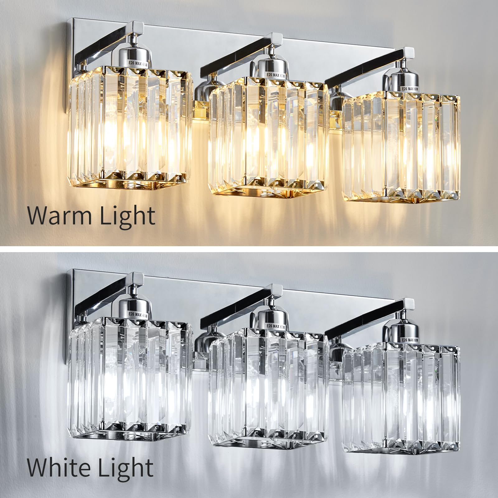Aixialin Modern Bathroom Vanity Light 3-Light Chrome Metal Crystal Wall Sconce Model 600-100-1019